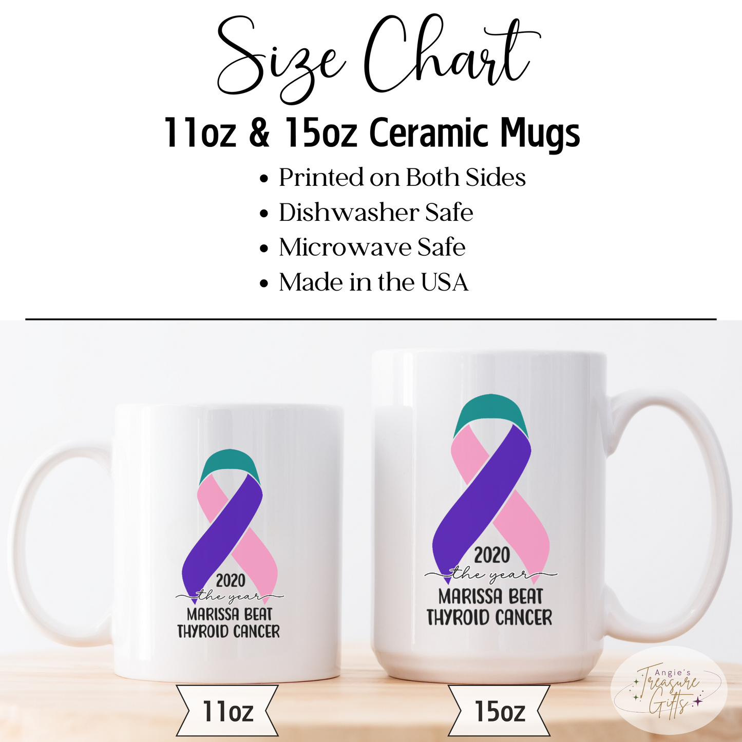 Personalized Thyroid Cancer Survivor Mug – Pink Teal Purple Awareness Ribbon Coffee Cup