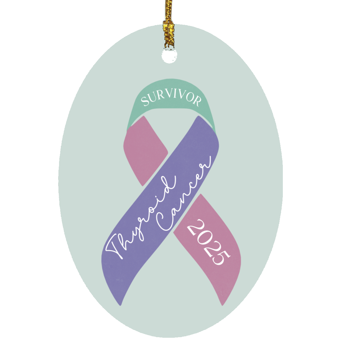 Personalized Thyroid Cancer Ornament – Teal, Purple, & Pink Awareness Ribbon – Survivor, Warrior, or Fighter – Custom Year Keepsake Gift