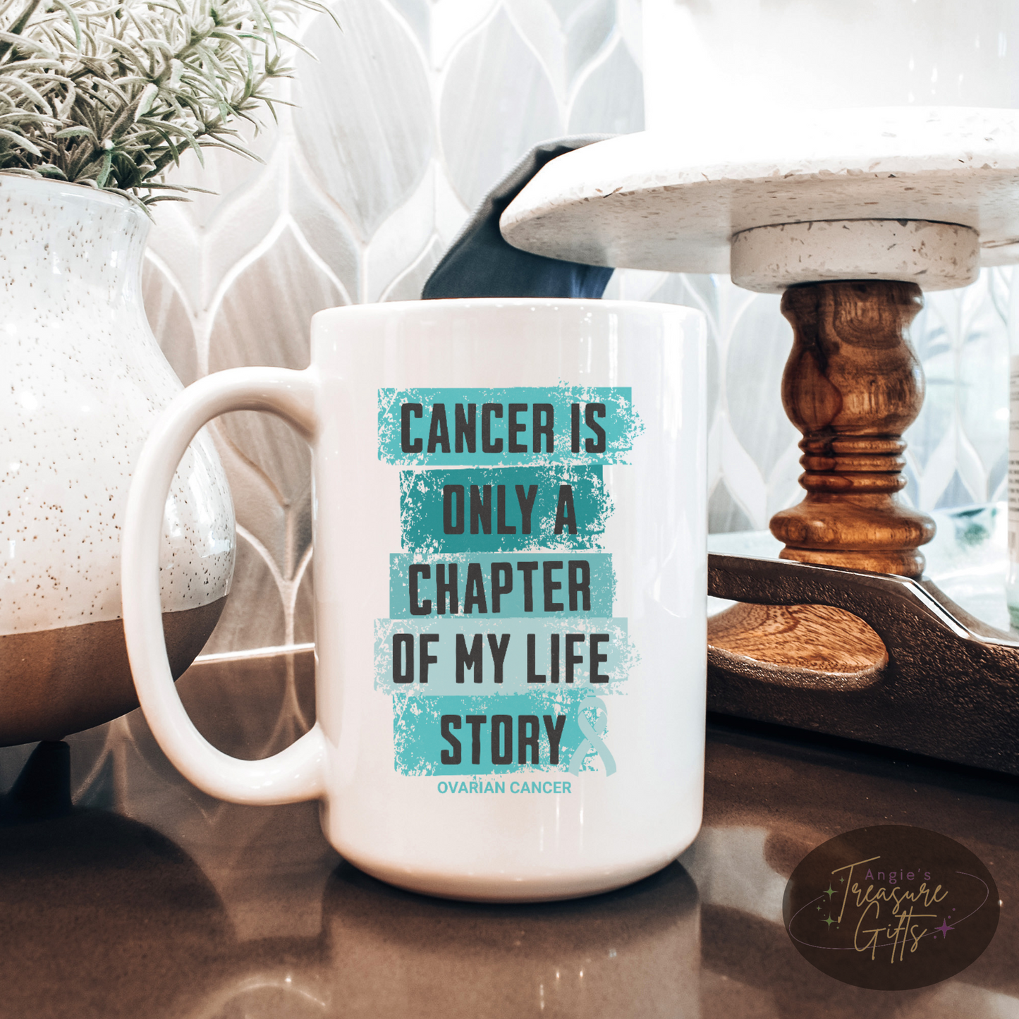 Ovarian Cancer Survivor Mug - Teal Ribbon Ceramic Mug - Women's Cancer Awareness, Mother's Day Gift for Cancer Survivor