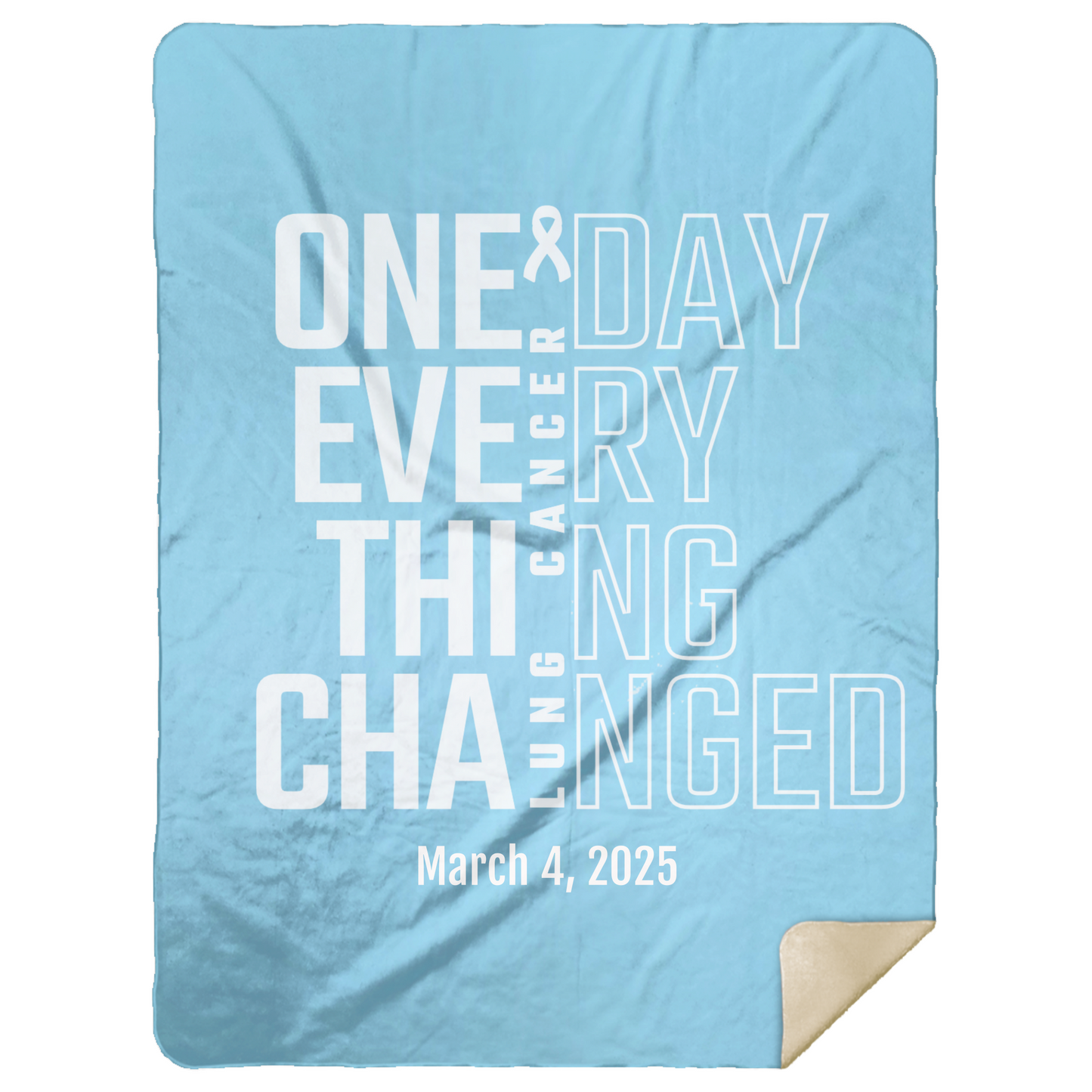 Personalized Lung Cancer Awareness Sherpa Blanket – One Day Everything Changed – Custom Name & Date - Three Sizes - White Ribbon Gift