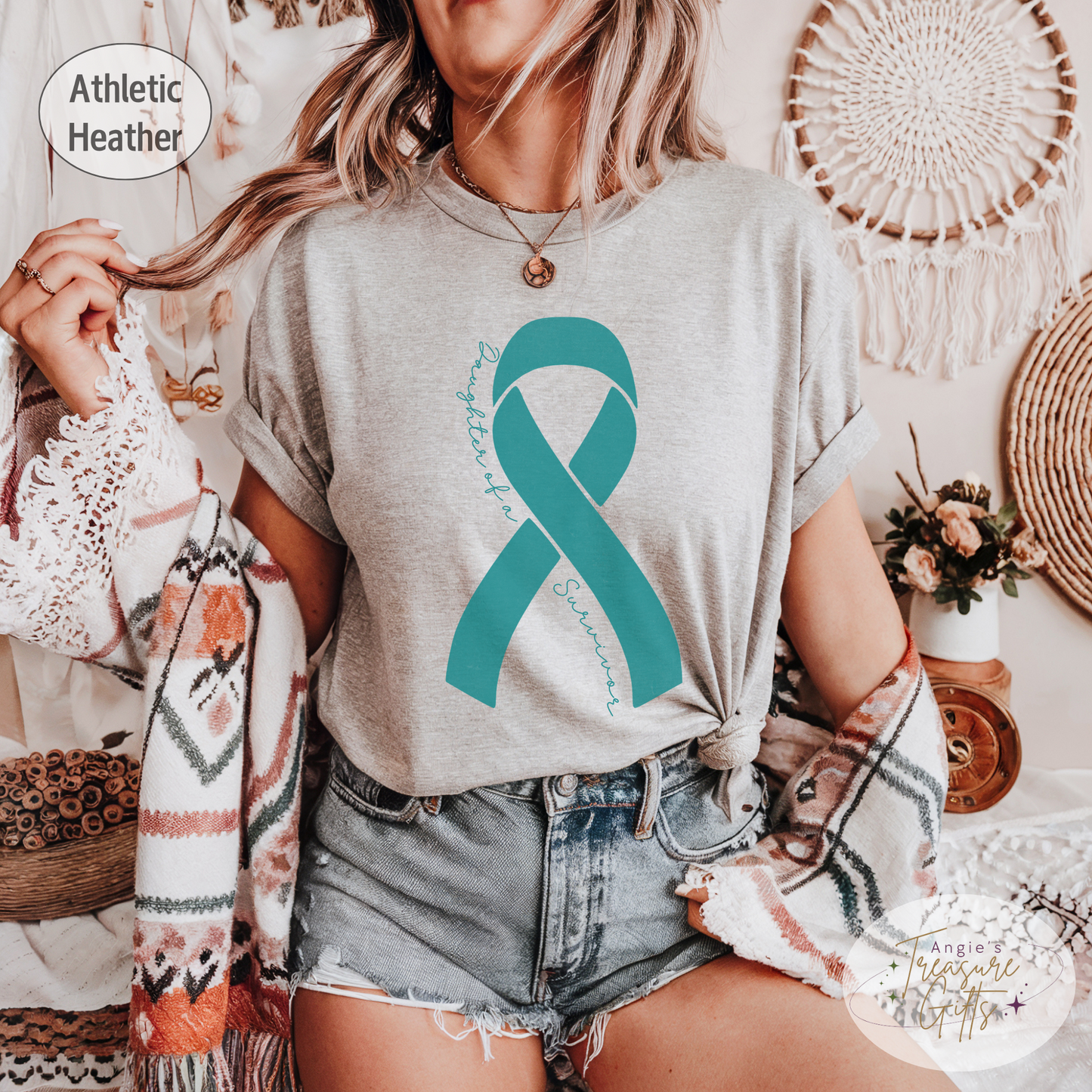 Personalized Ovarian Cancer Awareness Shirt – Teal Ribbon Tee – Customizable Survivor, Warrior, Fighter Support – Bella Canvas 3001