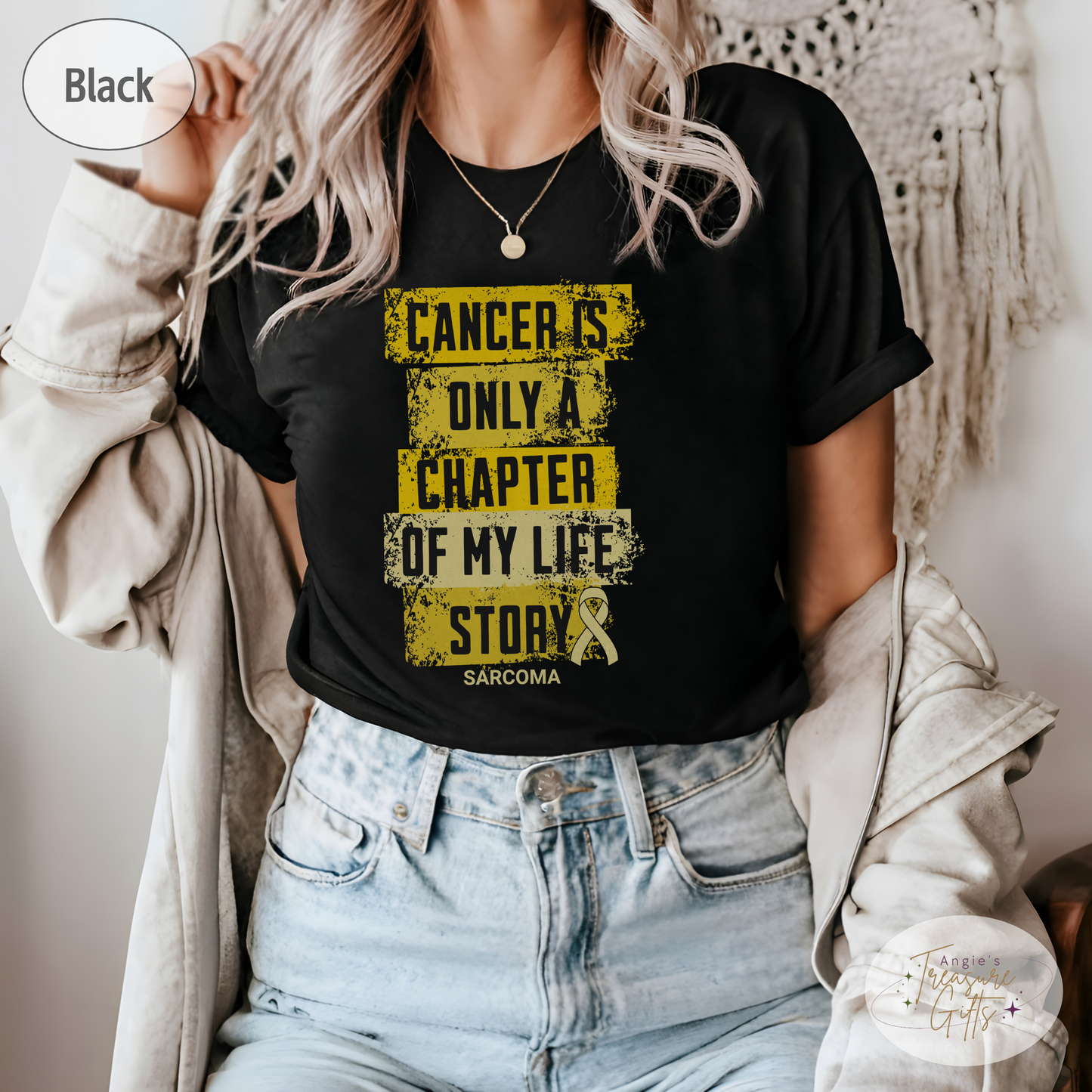 Sarcoma Cancer Awareness T-Shirt – Cancer Is Only a Chapter of My Life Story – Yellow Ribbon Survivor & Support Shirt