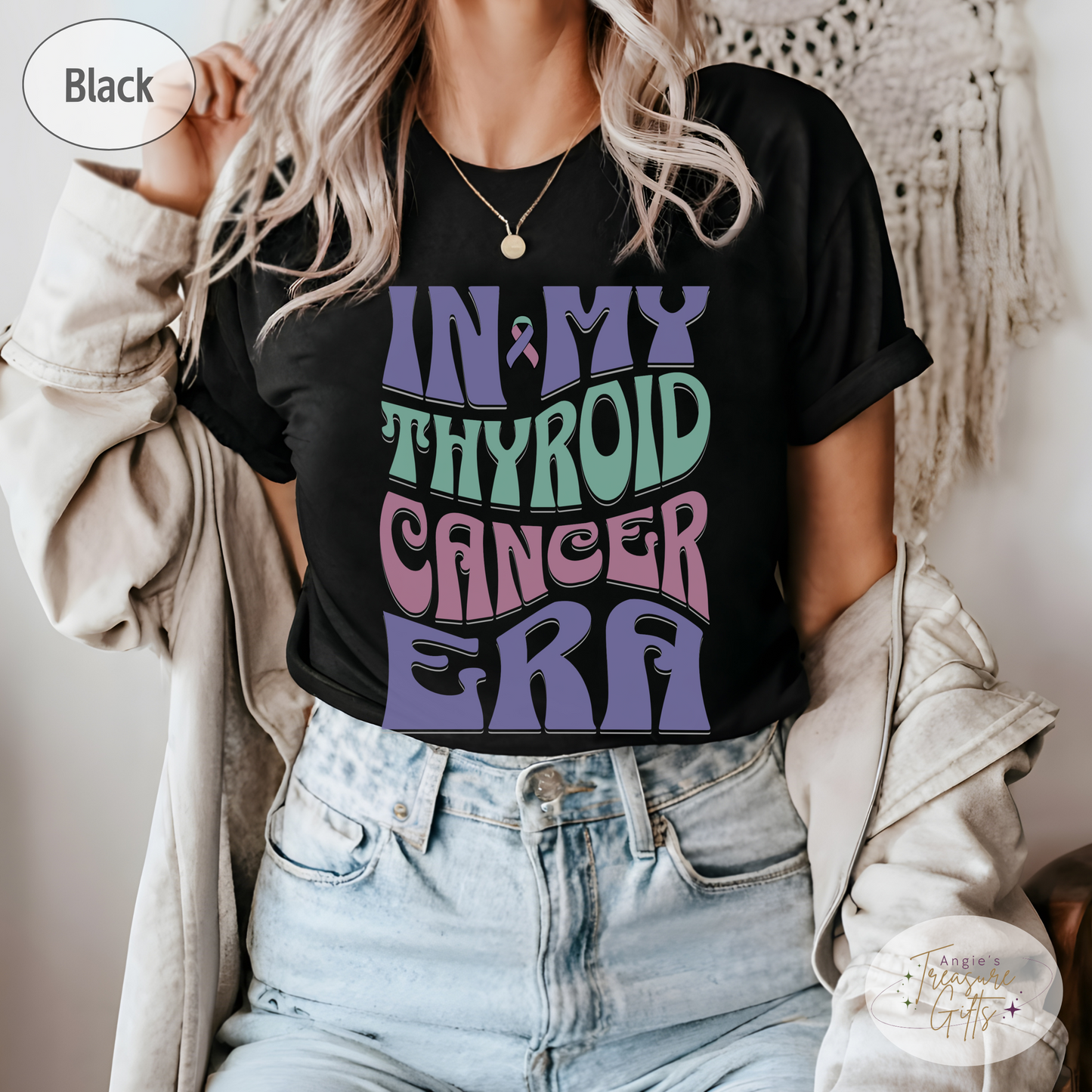 In My Thyroid Cancer Era Shirt – Teal, Pink & Blue Awareness Ribbon – Bella Canvas 3001 Unisex Tee – Cancer Support Gift