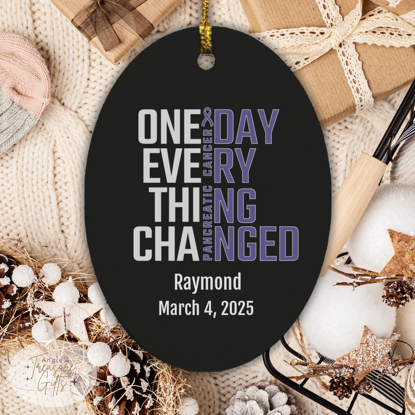 One Day Everything Changed Pancreatic Cancer Awareness Ornament – Personalized Survivor Gift