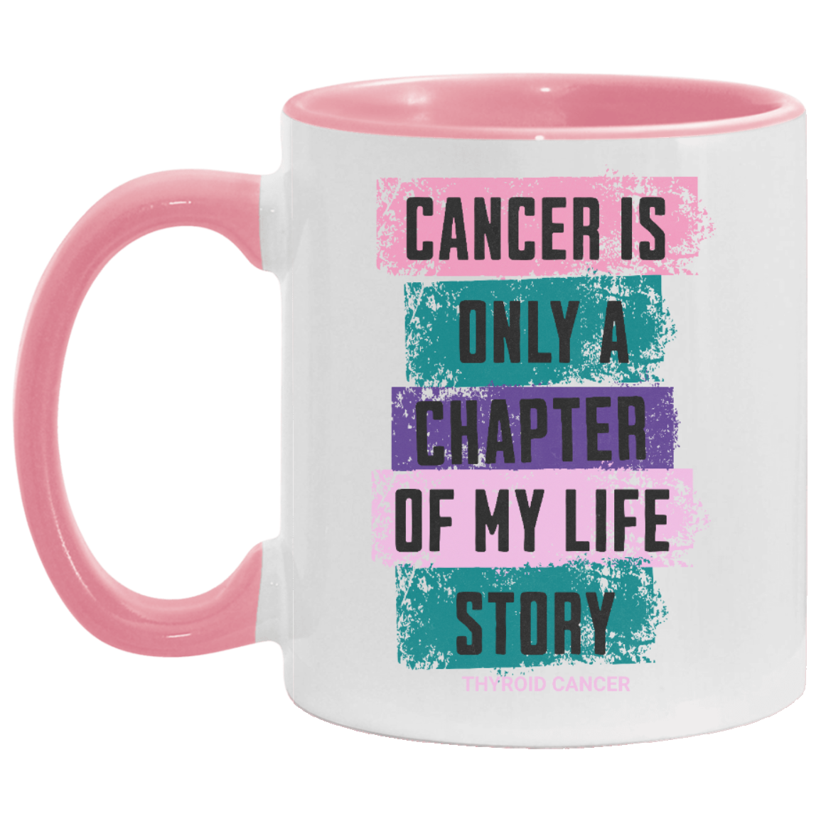 Thyroid Cancer Survivor Mug - Teal Pink Purple Cancer Ribbon Coffee Cup – Cancer Is Only a Chapter Awareness Mug 11oz 15oz