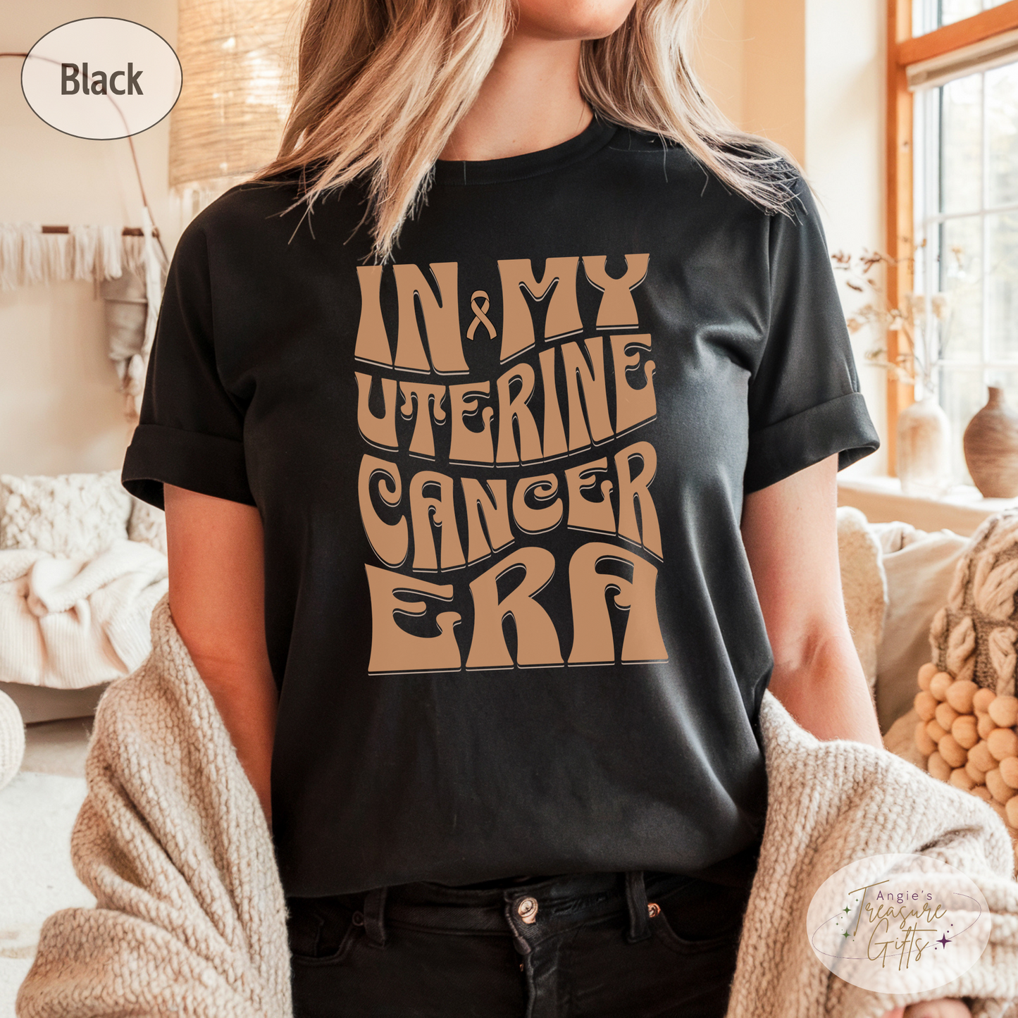 In My Uterine Cancer Era Shirt – Peach Awareness Ribbon – Bella Canvas 3001 Unisex Tee – Cancer Support Gift