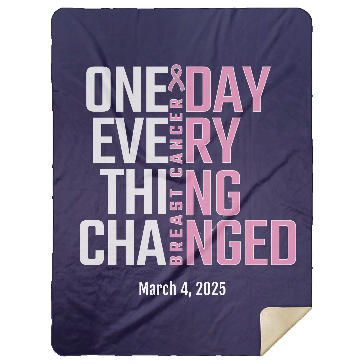 Personalized Breast Cancer Awareness Sherpa Blanket – One Day Everything Changed – Custom Name & Date - Three Sizes - Pink Ribbon