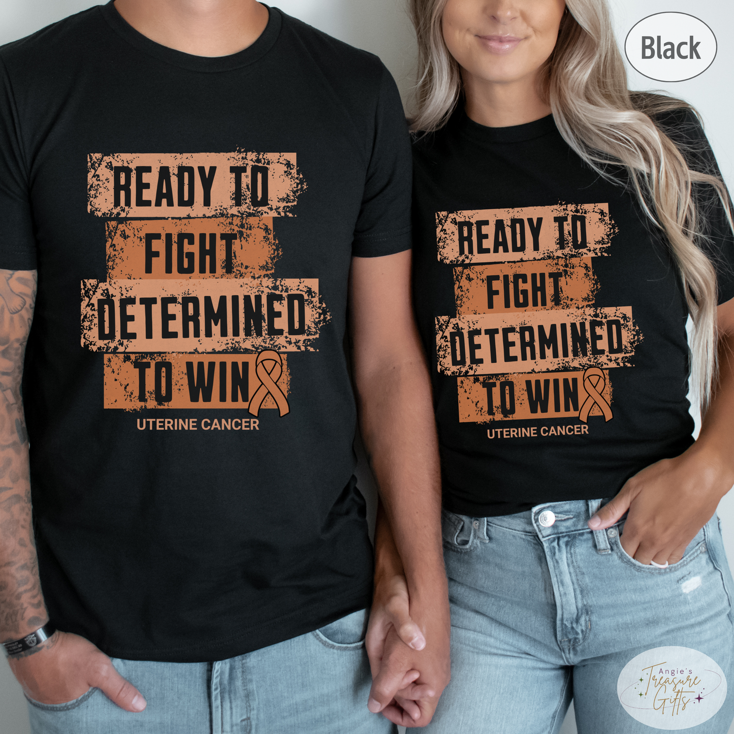 Uterine Cancer Awareness T-Shirt – Peach Ribbon Survivor Gift – Ready to Fight Determined to Win