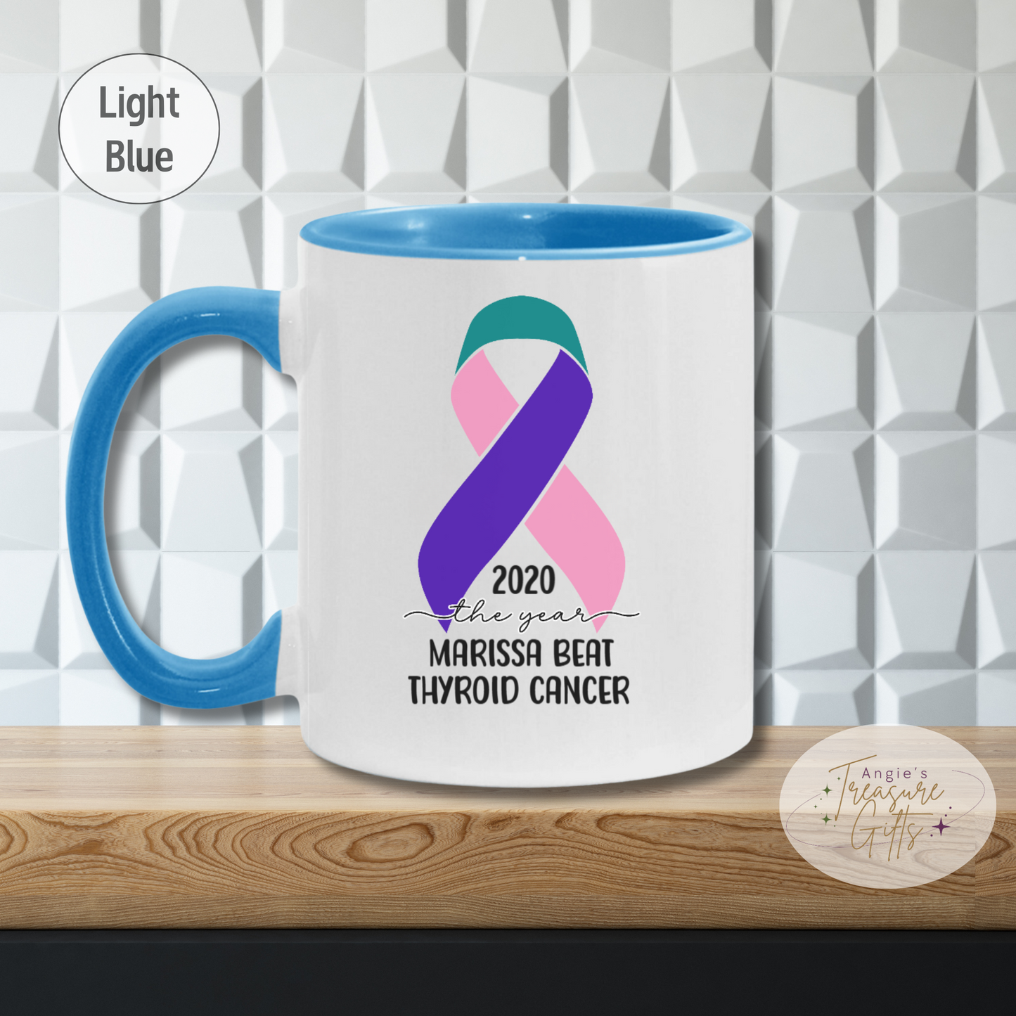 Personalized Thyroid Cancer Survivor Mug – Pink Teal Purple Awareness Ribbon Coffee Cup