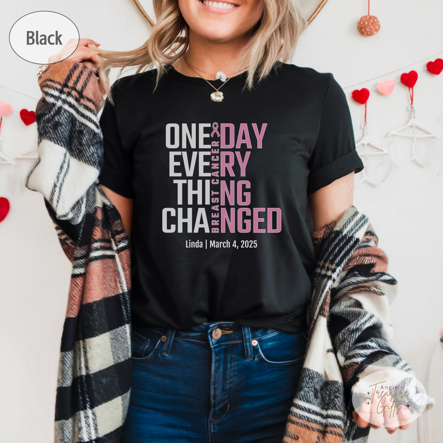 Personalized Breast Cancer Awareness T-Shirt – One Day Everything Changed – Custom Survivor, Warrior, Memorial Gift