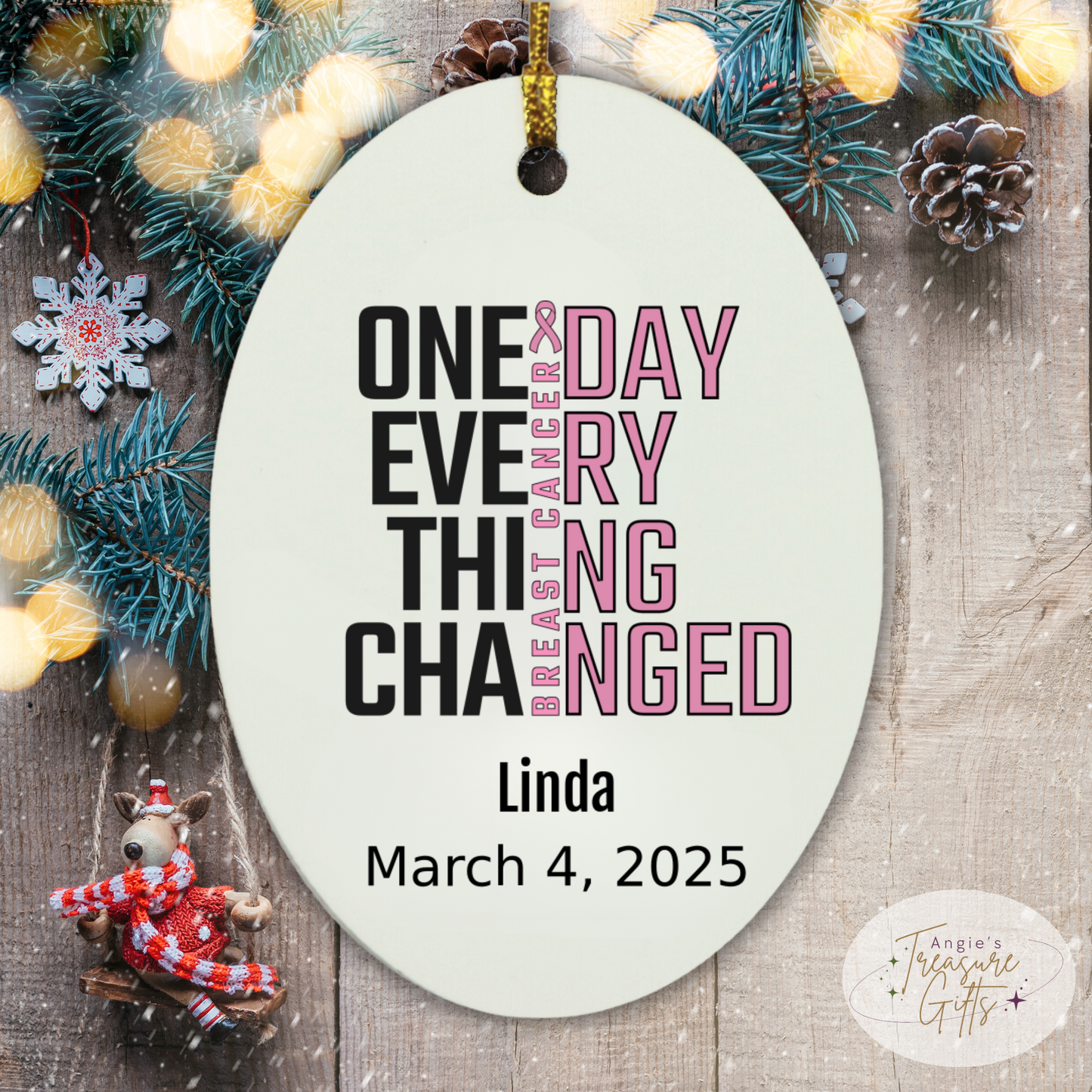 One Day Everything Changed Breast Cancer Awareness Ornament – Personalized Survivor Gift