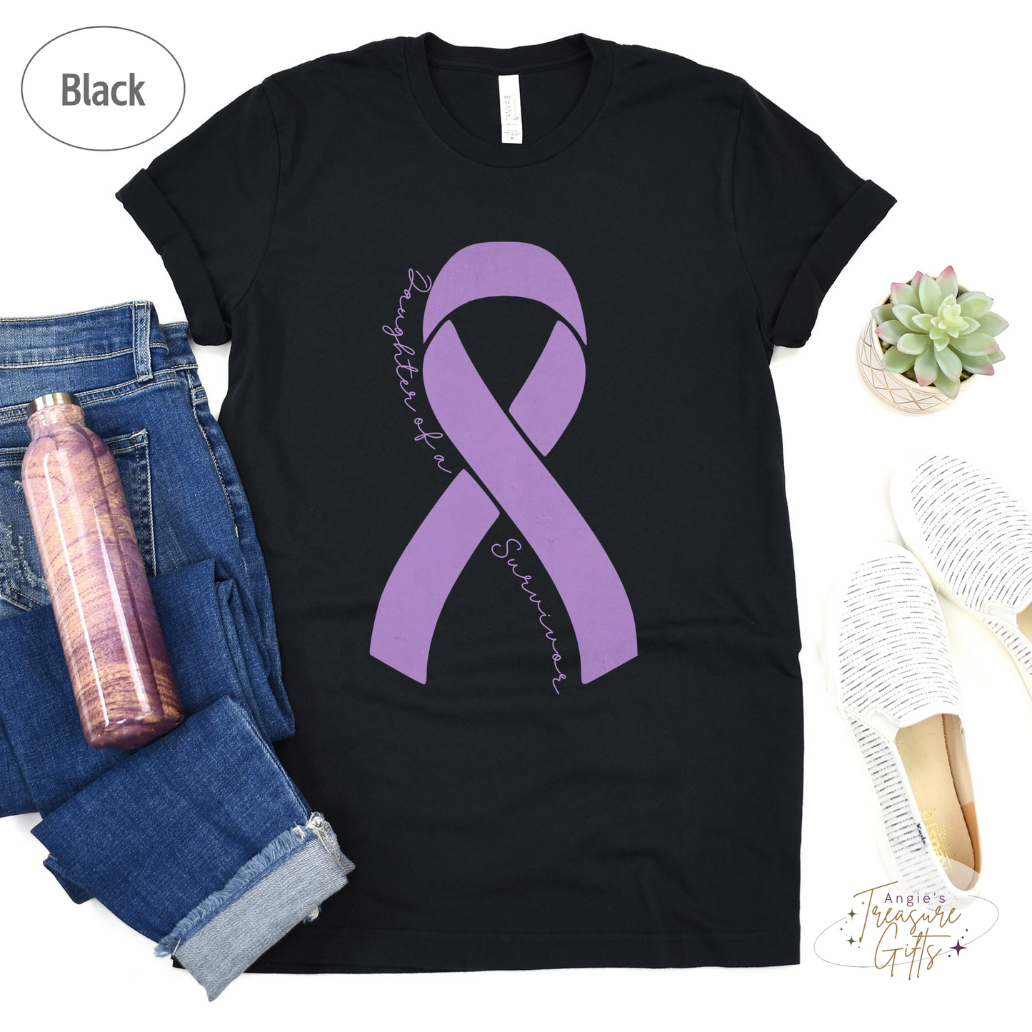 Personalized Pancreatic Cancer Awareness Shirt – Purple Ribbon Tee – Customizable Survivor, Warrior, Fighter Support – Bella Canvas 3001