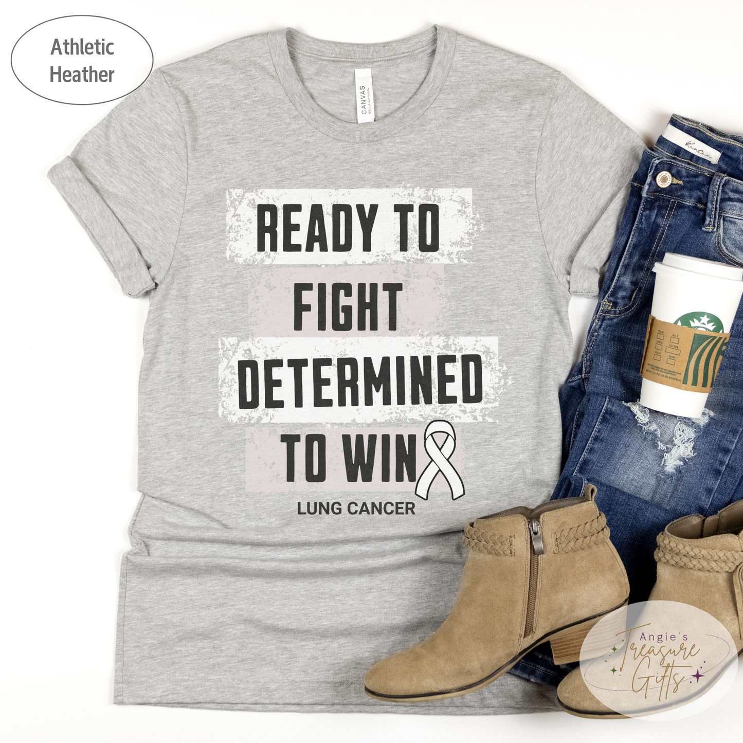 Lung Cancer Awareness T-Shirt – White Ribbon Survivor Gift – Ready to Fight Determined to Win