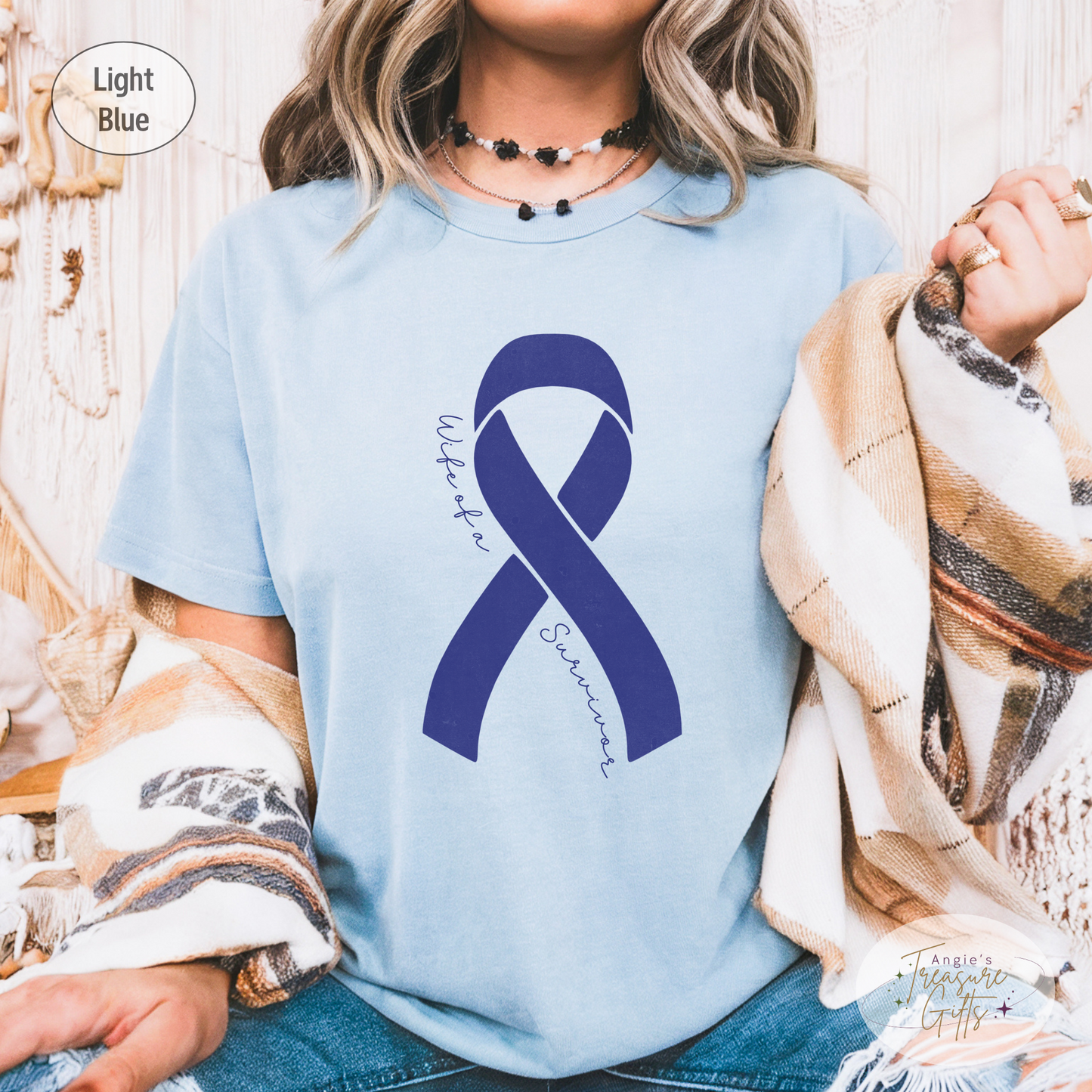 Personalized Colon Cancer Awareness Shirt – Dark Blue Ribbon Tee – Customizable Survivor, Warrior, Fighter Support – Bella Canvas 3001