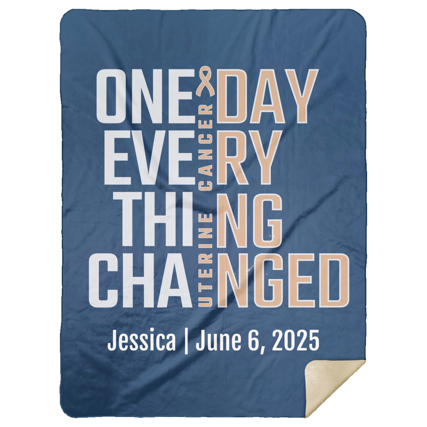 Personalized Uterine Cancer Awareness Sherpa Blanket – One Day Everything Changed – Custom Name & Date - Three Sizes - Peach Ribbon