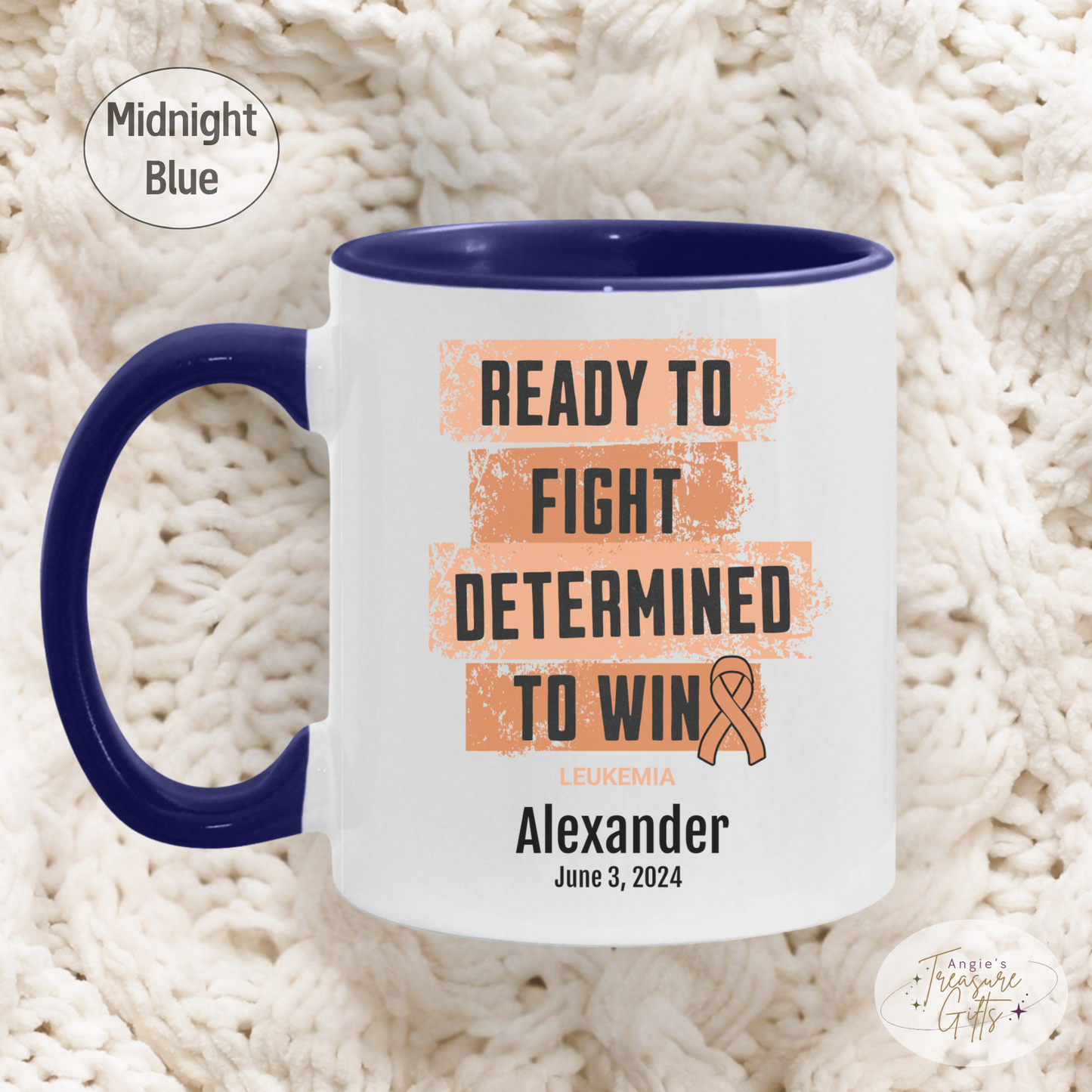 Personalized Leukemia Awareness Mug – “Ready to Fight, Determined to Win” – Orange Ribbon Survivor Gift