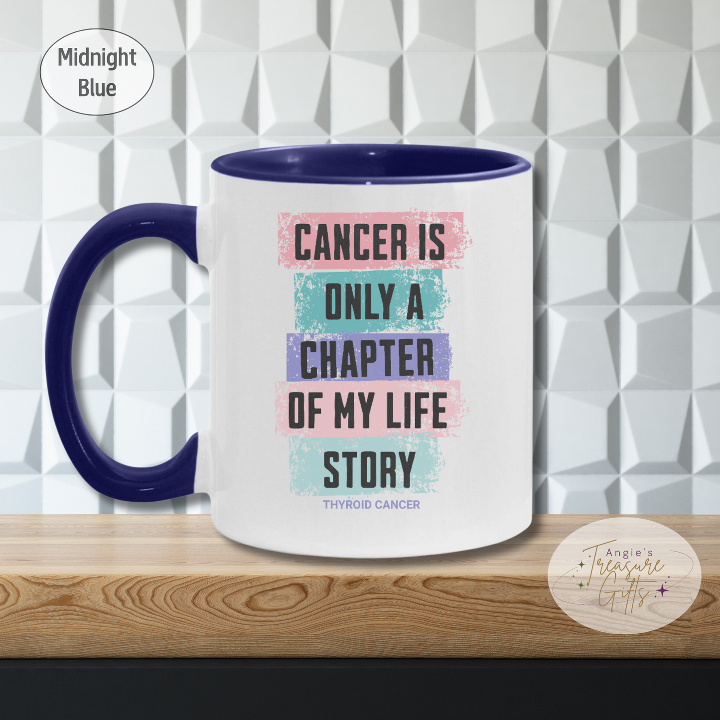 Thyroid Cancer Survivor Mug - Teal Pink Purple Cancer Ribbon Coffee Cup – Cancer Is Only a Chapter Awareness Mug 11oz 15oz
