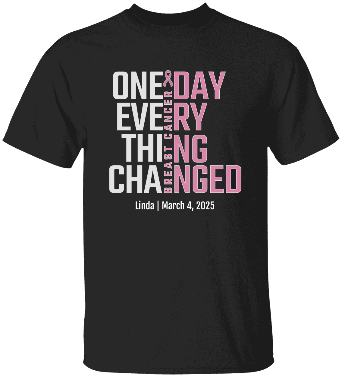 Personalized Breast Cancer Awareness T-Shirt – One Day Everything Changed – Custom Survivor, Warrior, Memorial Gift