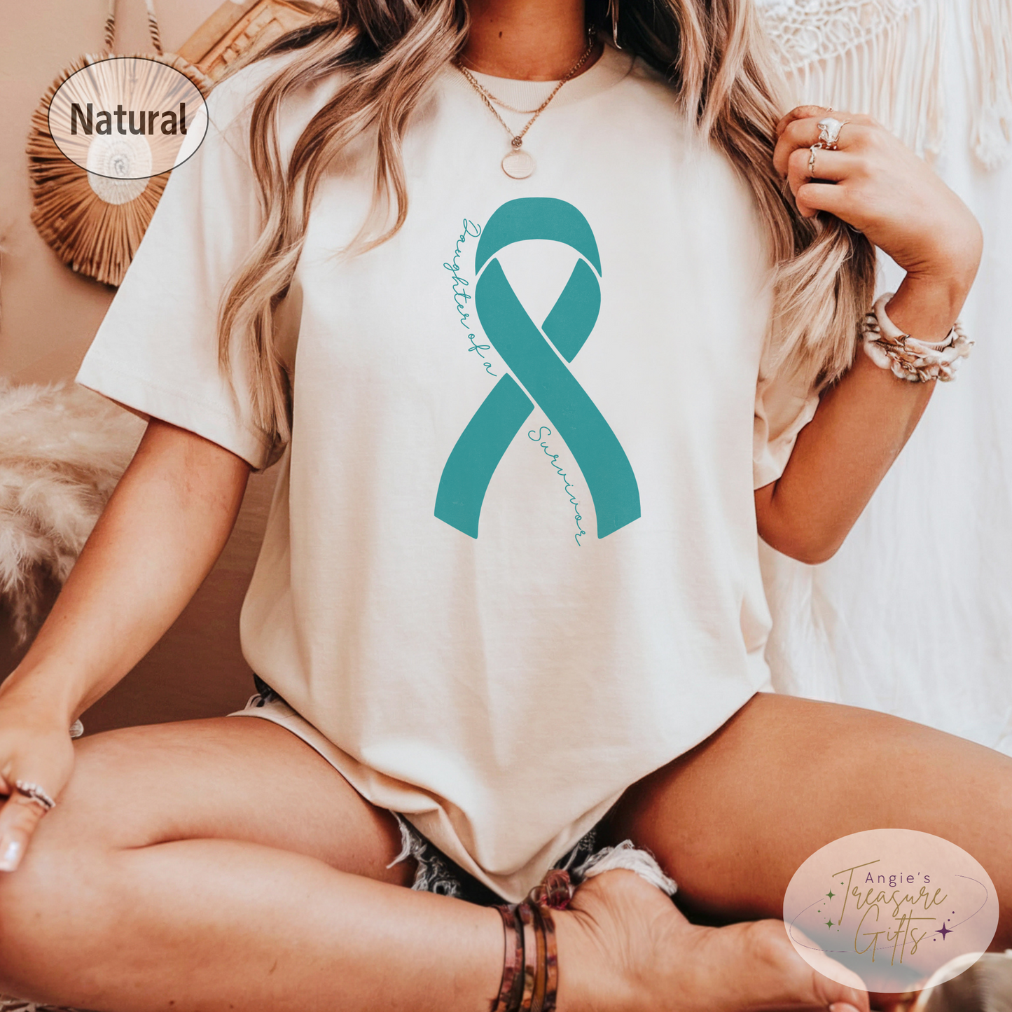 Personalized Ovarian Cancer Awareness Shirt – Teal Ribbon Tee – Customizable Survivor, Warrior, Fighter Support – Bella Canvas 3001
