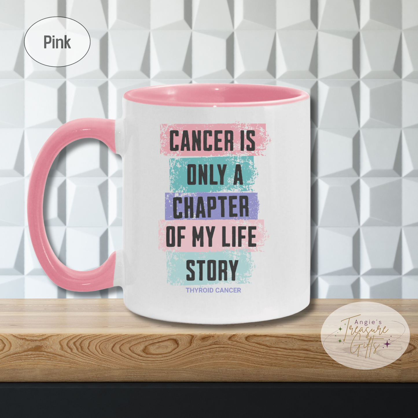 Thyroid Cancer Survivor Mug - Teal Pink Purple Cancer Ribbon Coffee Cup – Cancer Is Only a Chapter Awareness Mug 11oz 15oz