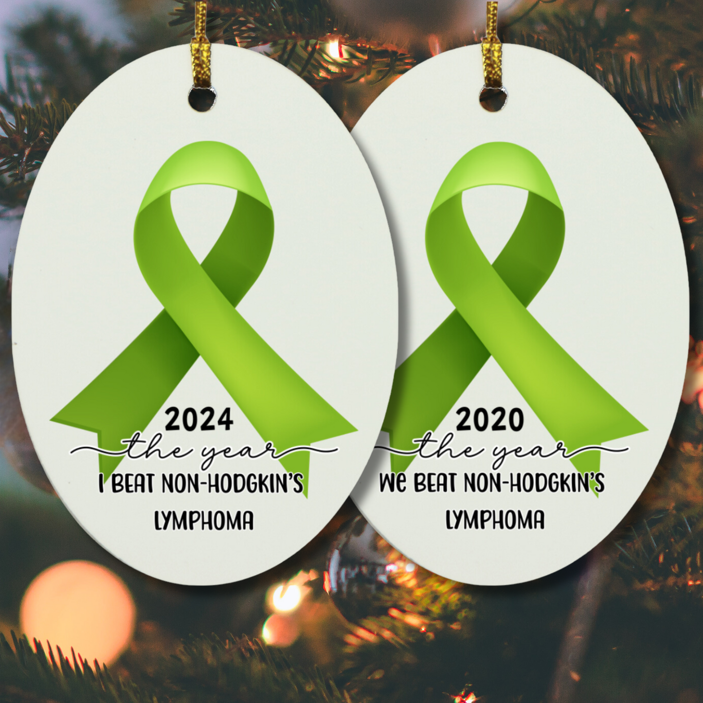 Personalized Non-Hodgkin’s Lymphoma Survivor Christmas Ornament – Lime Green Awareness Ribbon