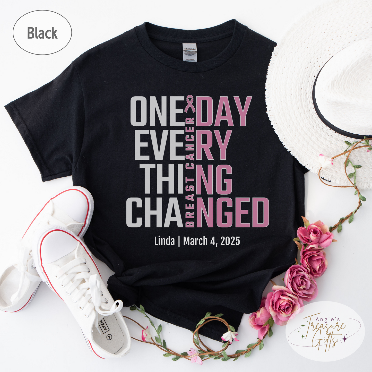 Personalized Breast Cancer Awareness T-Shirt – One Day Everything Changed – Custom Survivor, Warrior, Memorial Gift