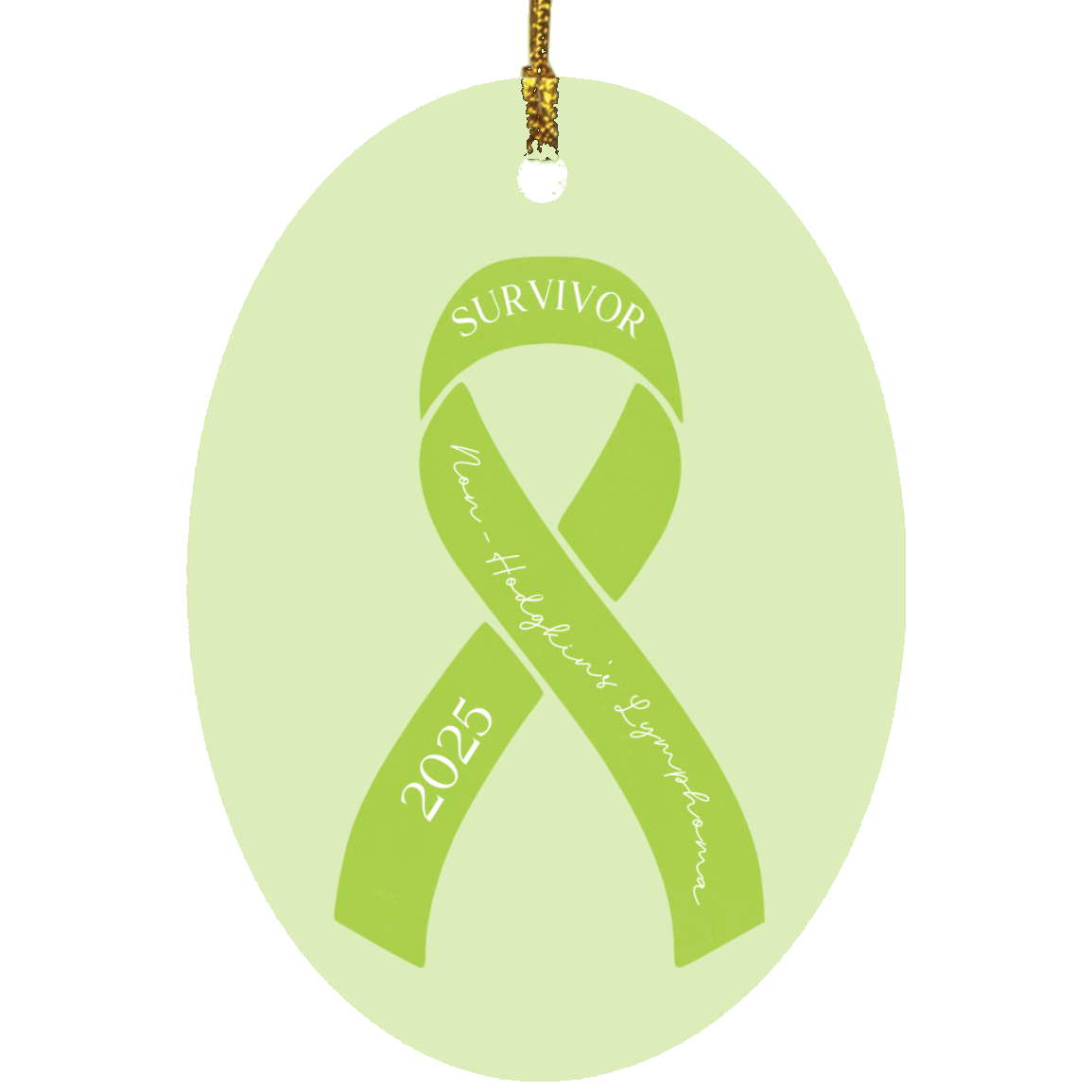 Personalized Non-Hodgkin's Lymphoma Ornament – Lime Green Awareness Ribbon – Survivor, Warrior, or Fighter – Custom Year Keepsake Gift