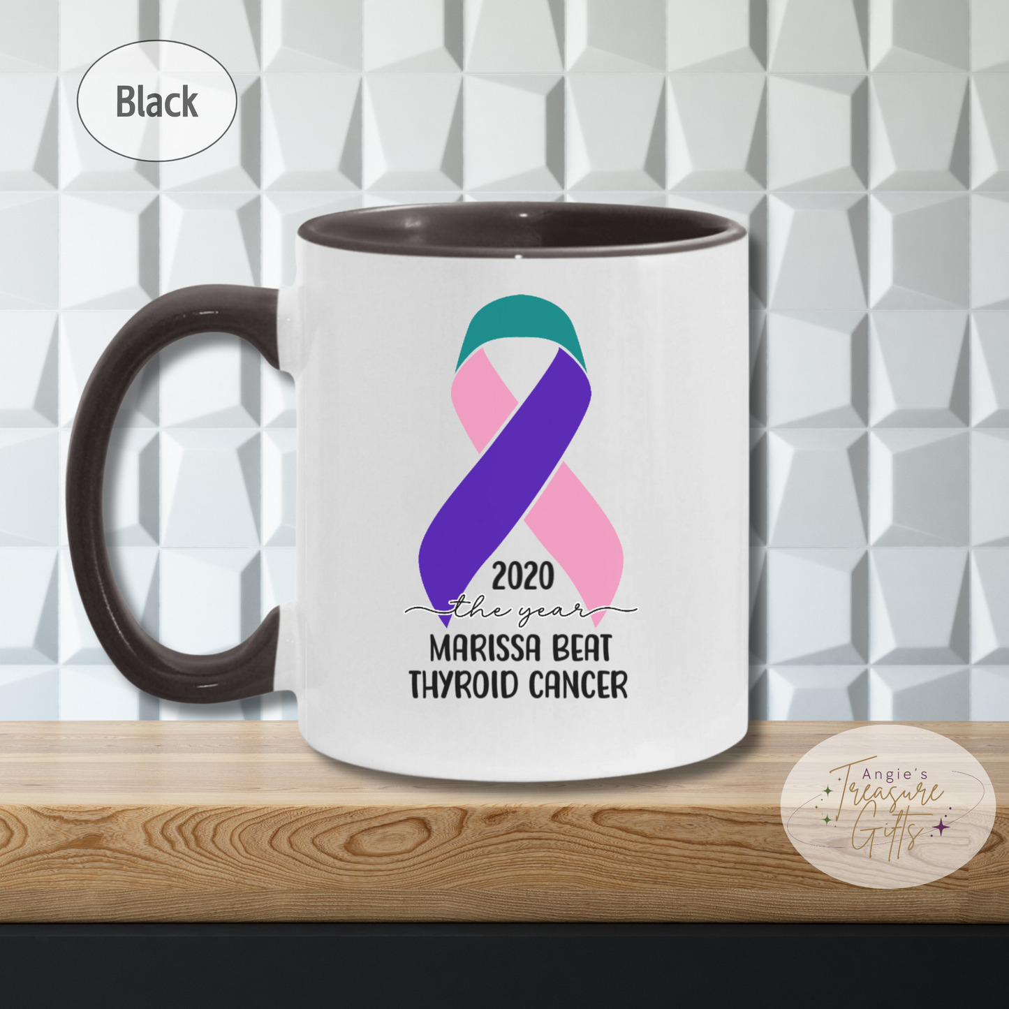 Personalized Thyroid Cancer Survivor Mug – Pink Teal Purple Awareness Ribbon Coffee Cup