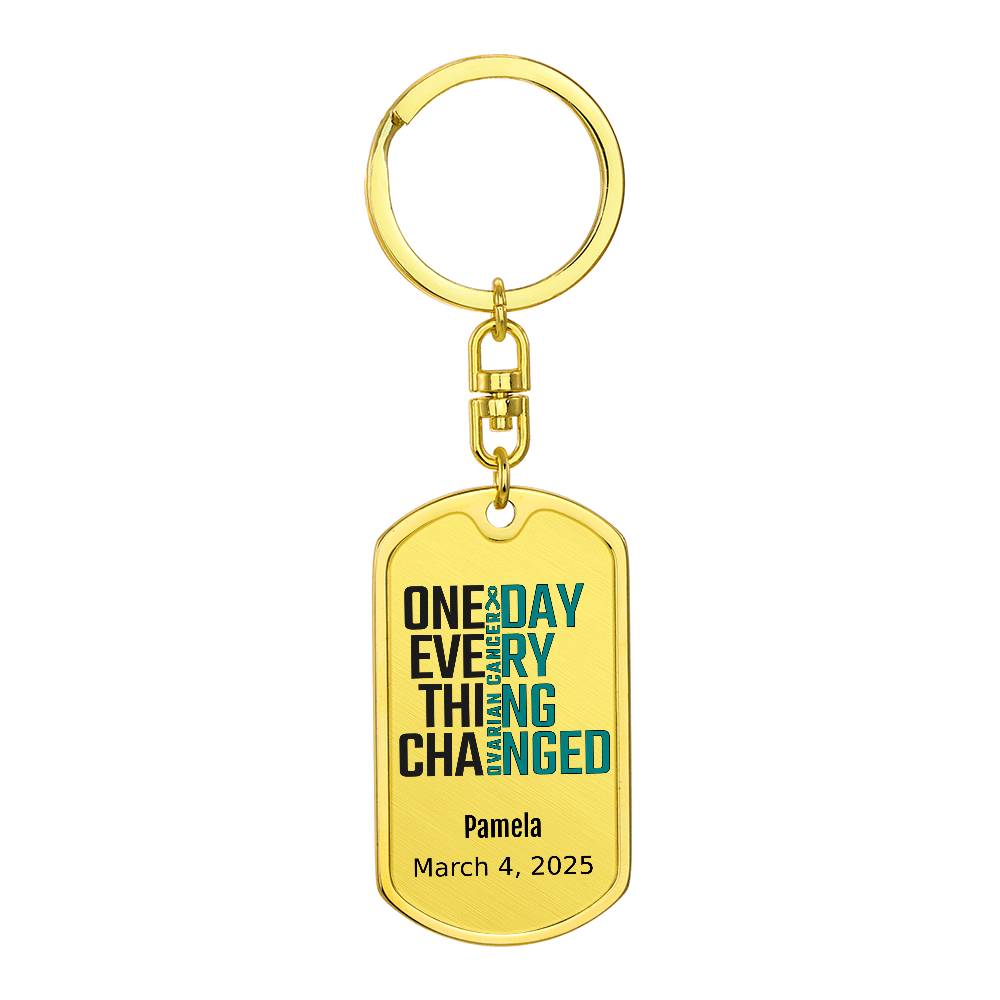Personalized Ovarian Cancer Dog Tag Necklace or Keychain – One Day Everything Changed – Custom Cancer Gift & Keepsake