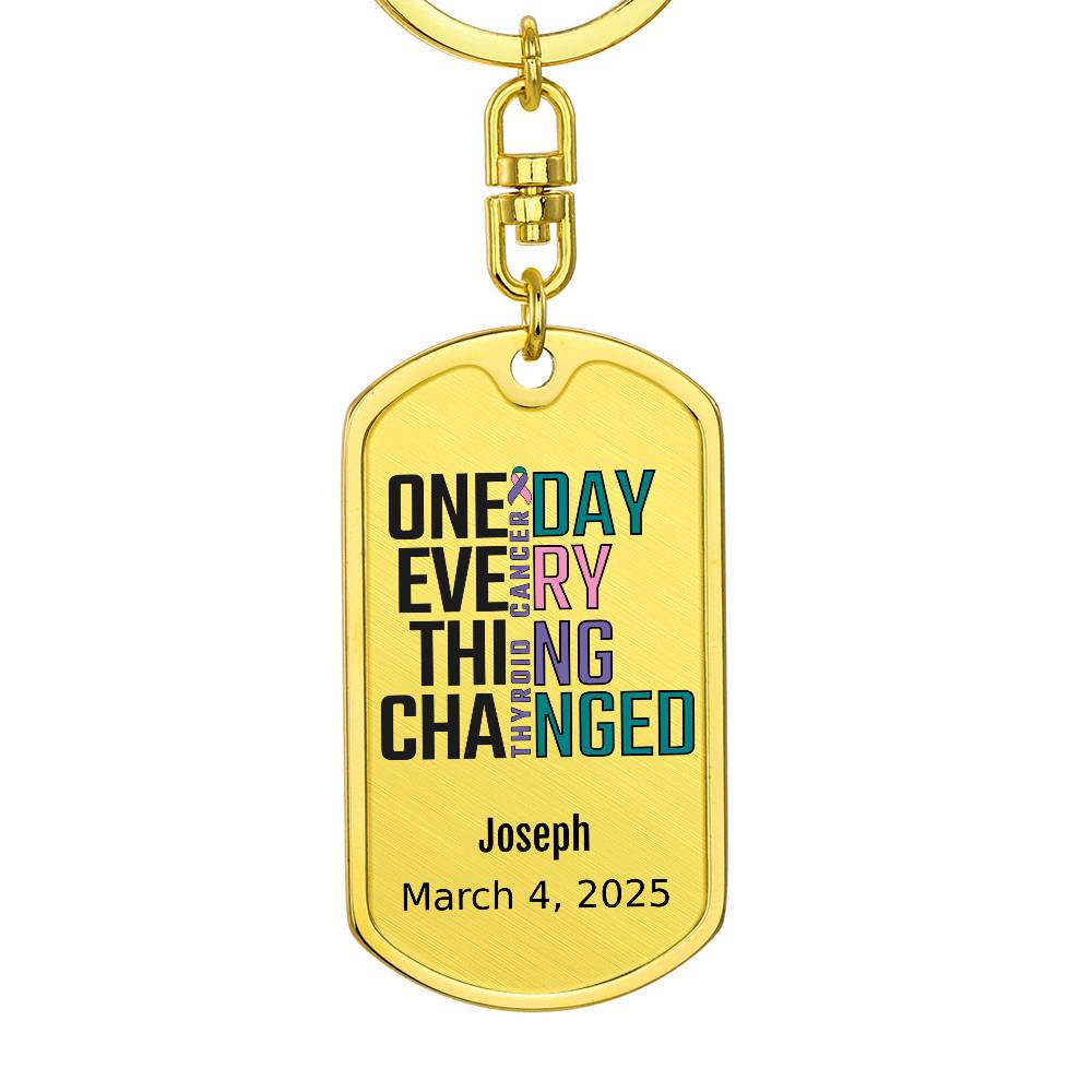 Personalized Thyroid Cancer Dog Tag Necklace or Keychain – One Day Everything Changed – Custom Cancer Gift & Keepsake