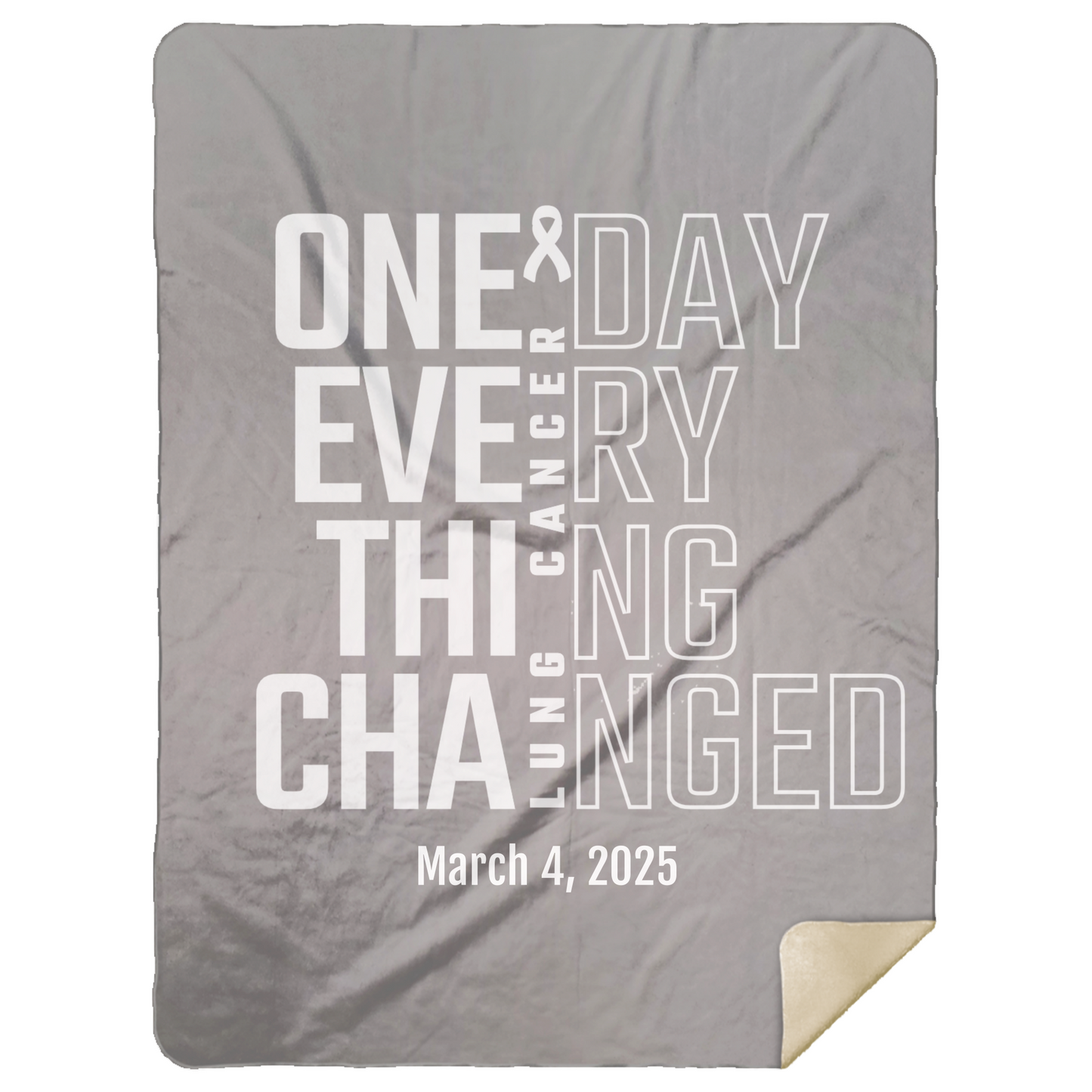 Personalized Lung Cancer Awareness Sherpa Blanket – One Day Everything Changed – Custom Name & Date - Three Sizes - White Ribbon Gift