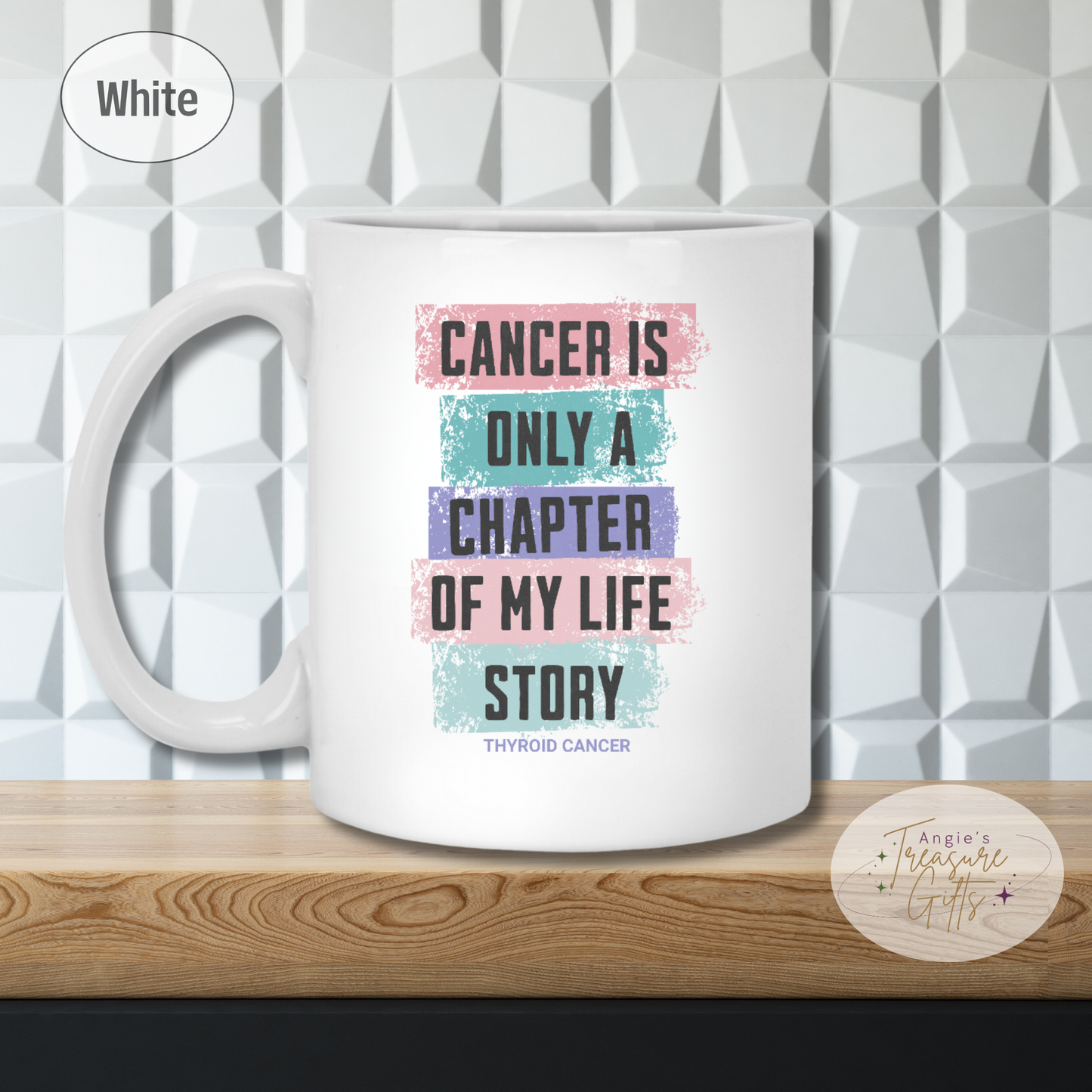 Thyroid Cancer Survivor Mug - Teal Pink Purple Cancer Ribbon Coffee Cup – Cancer Is Only a Chapter Awareness Mug 11oz 15oz