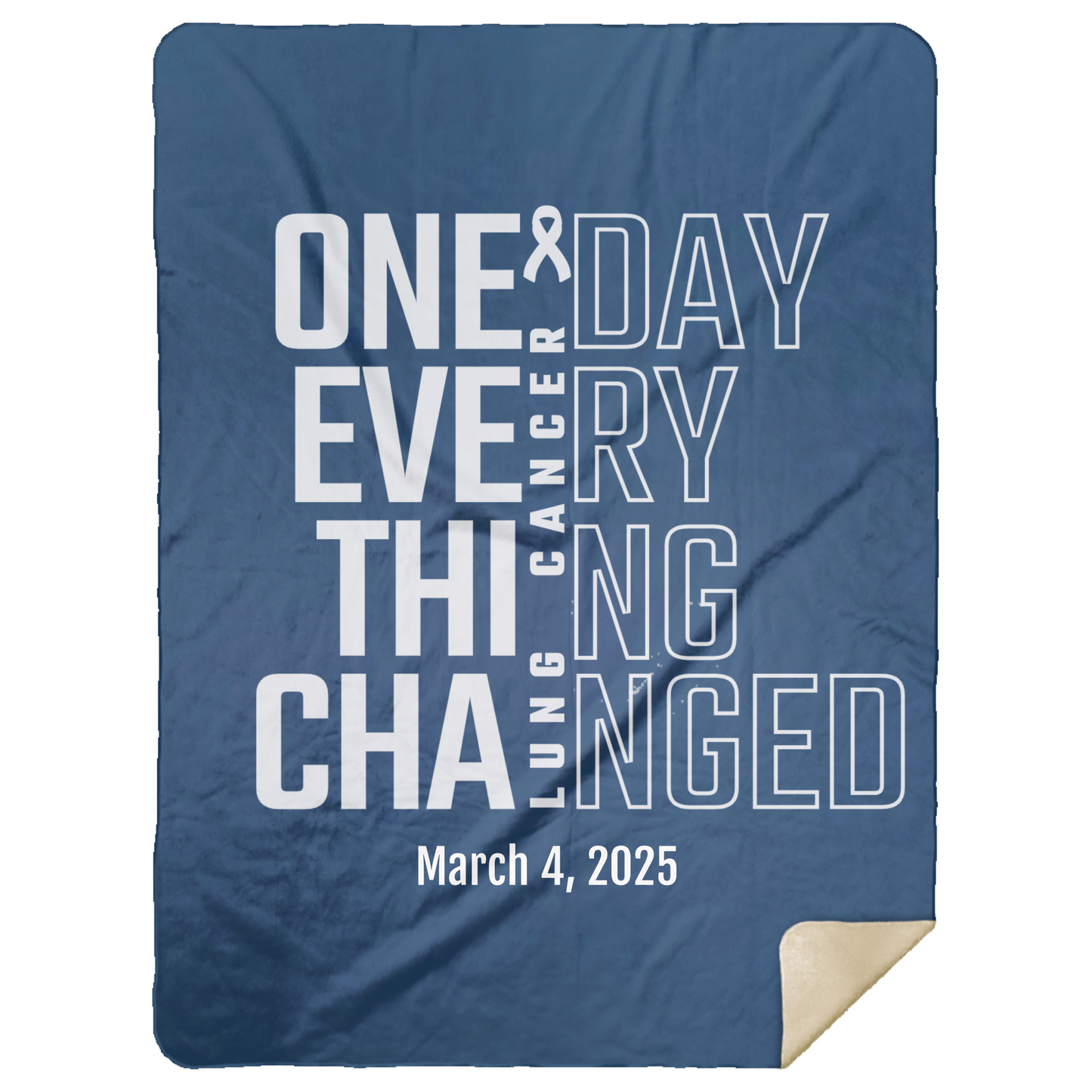 Personalized Lung Cancer Awareness Sherpa Blanket – One Day Everything Changed – Custom Name & Date - Three Sizes - White Ribbon Gift