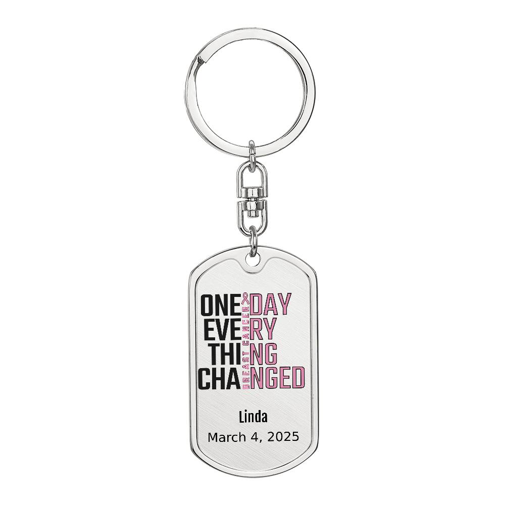 Personalized Breast Cancer Dog Tag Necklace or Keychain – One Day Everything Changed – Custom Cancer Gift and Keepsake
