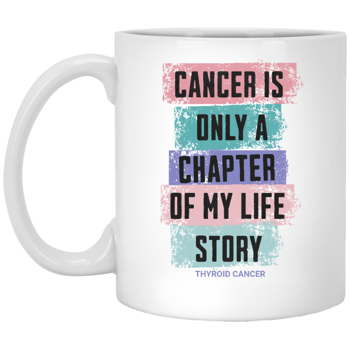 Thyroid Cancer Survivor Mug - Teal Pink Purple Cancer Ribbon Coffee Cup – Cancer Is Only a Chapter Awareness Mug 11oz 15oz