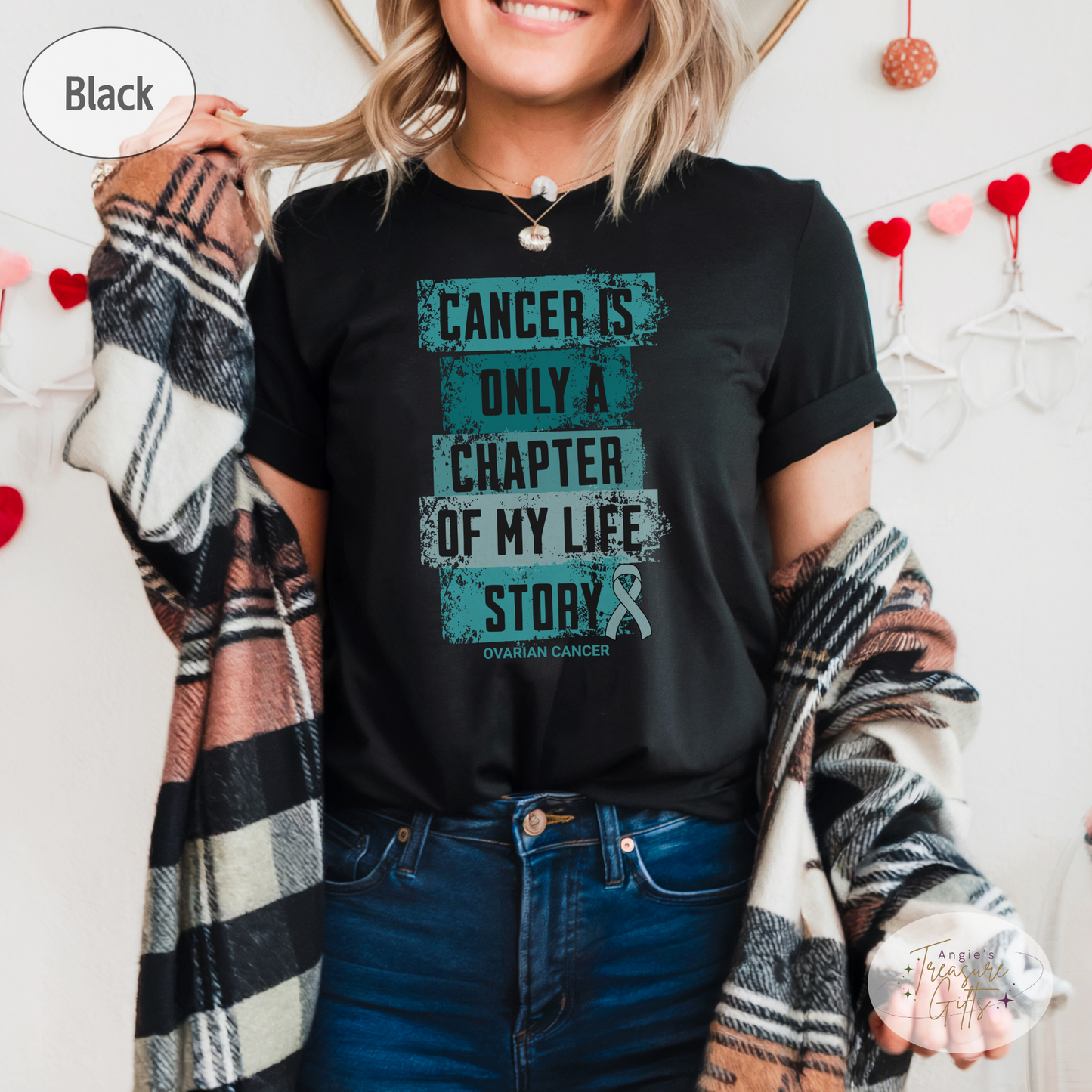 Ovarian Cancer Awareness T-Shirt – Cancer Is Only a Chapter of My Life Story – Teal Ribbon Survivor & Support Shirt