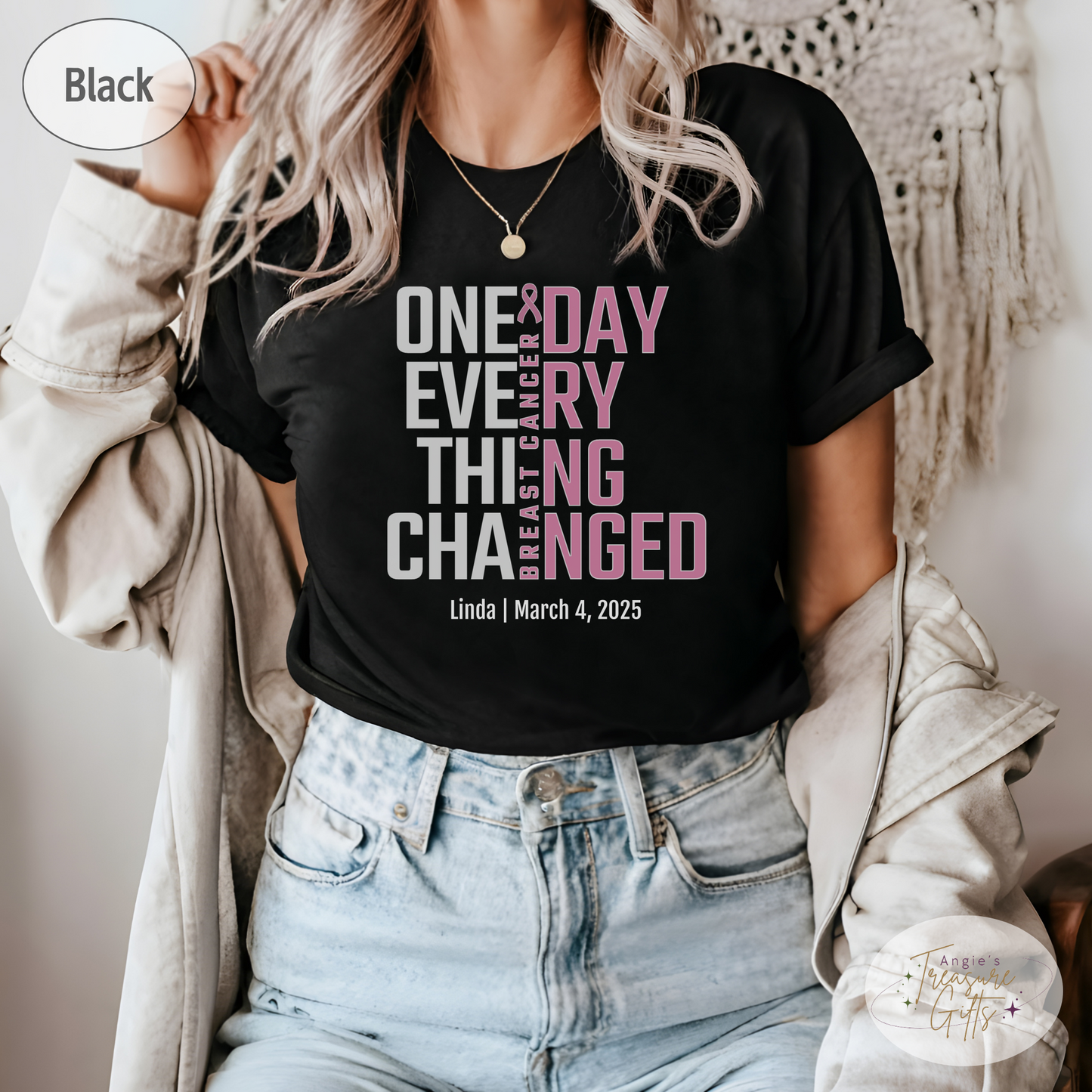 Personalized Breast Cancer Awareness T-Shirt – One Day Everything Changed – Custom Survivor, Warrior, Memorial Gift