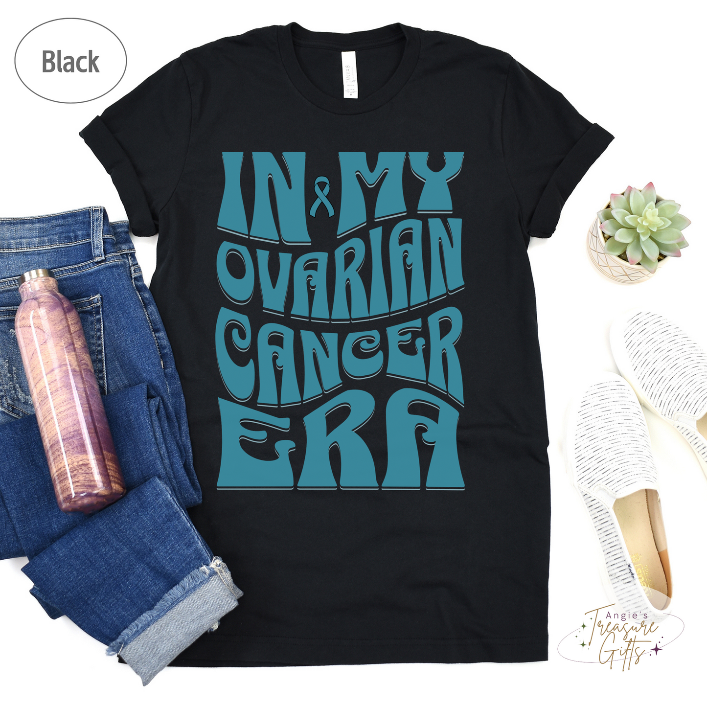 In My Ovarian Cancer Era Shirt – Teal Awareness Ribbon – Bella Canvas 3001 Unisex Tee – Cancer Support Gift