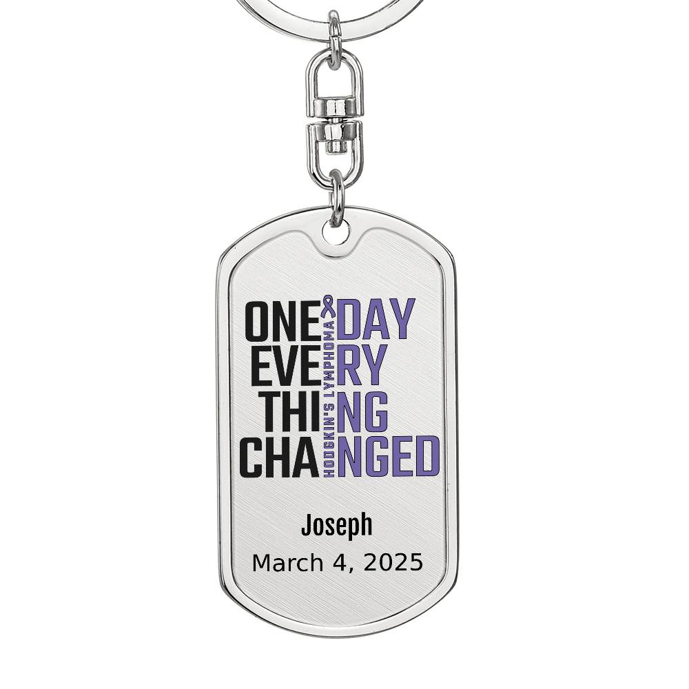 Personalized Hodgkin’s Lymphoma Dog Tag Necklace or Keychain – One Day Everything Changed – Custom Cancer Gift and Keepsake