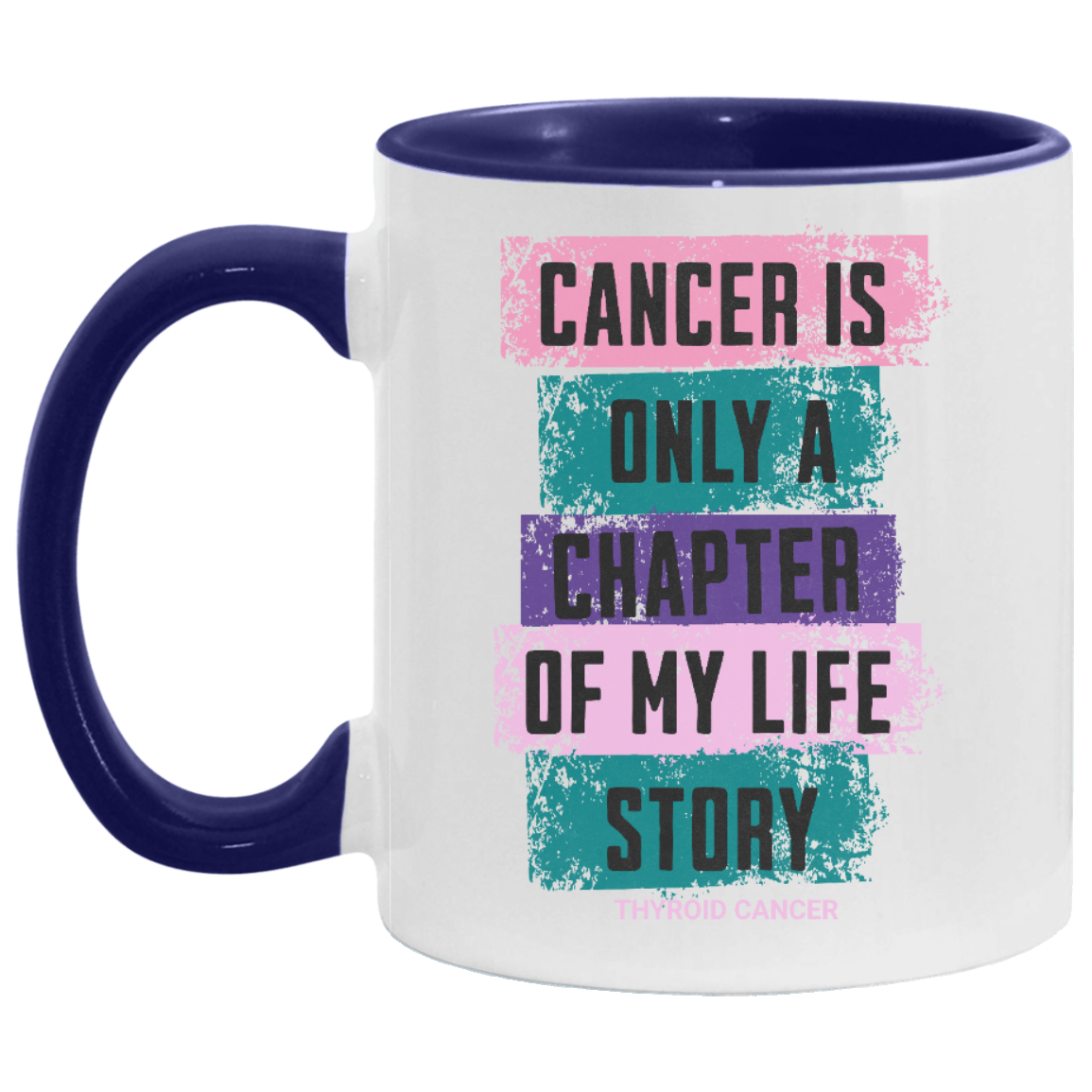 Thyroid Cancer Survivor Mug - Teal Pink Purple Cancer Ribbon Coffee Cup – Cancer Is Only a Chapter Awareness Mug 11oz 15oz