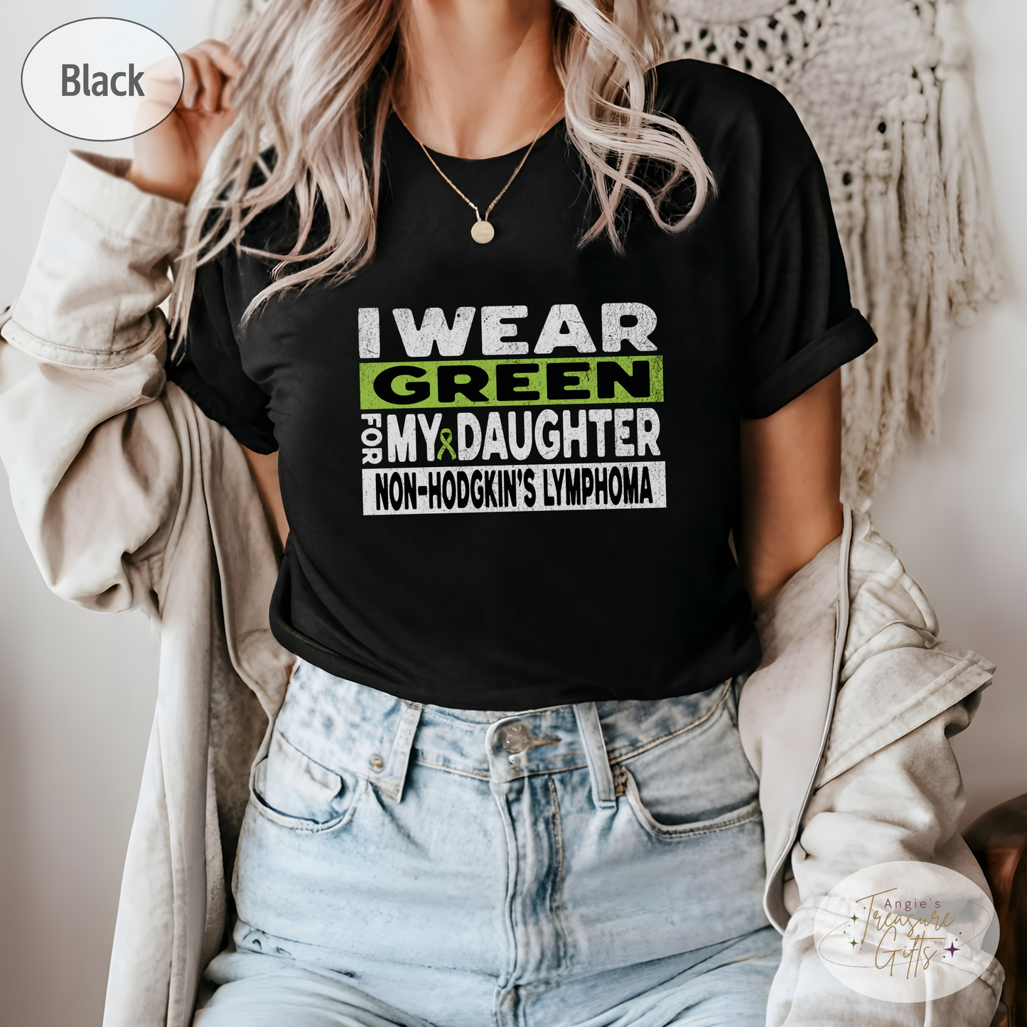 Non-Hodgkin's Lymphoma Awareness T-Shirt for Mom or Dad, I Wear Green For My Daughter Shirt, Cancer Support Squad Sweatshirt