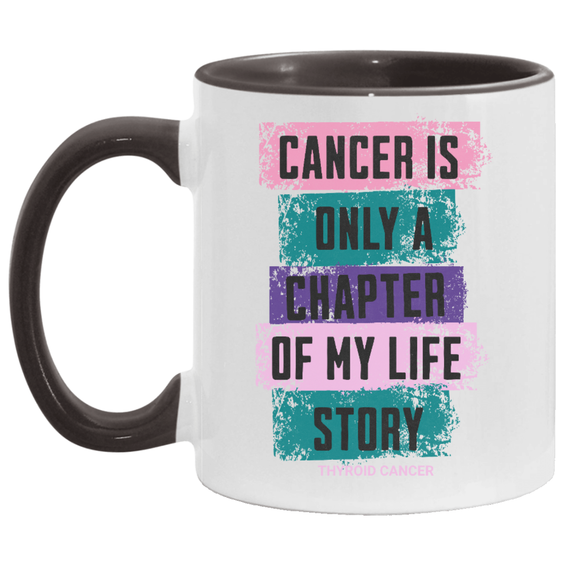 Thyroid Cancer Survivor Mug - Teal Pink Purple Cancer Ribbon Coffee Cup – Cancer Is Only a Chapter Awareness Mug 11oz 15oz