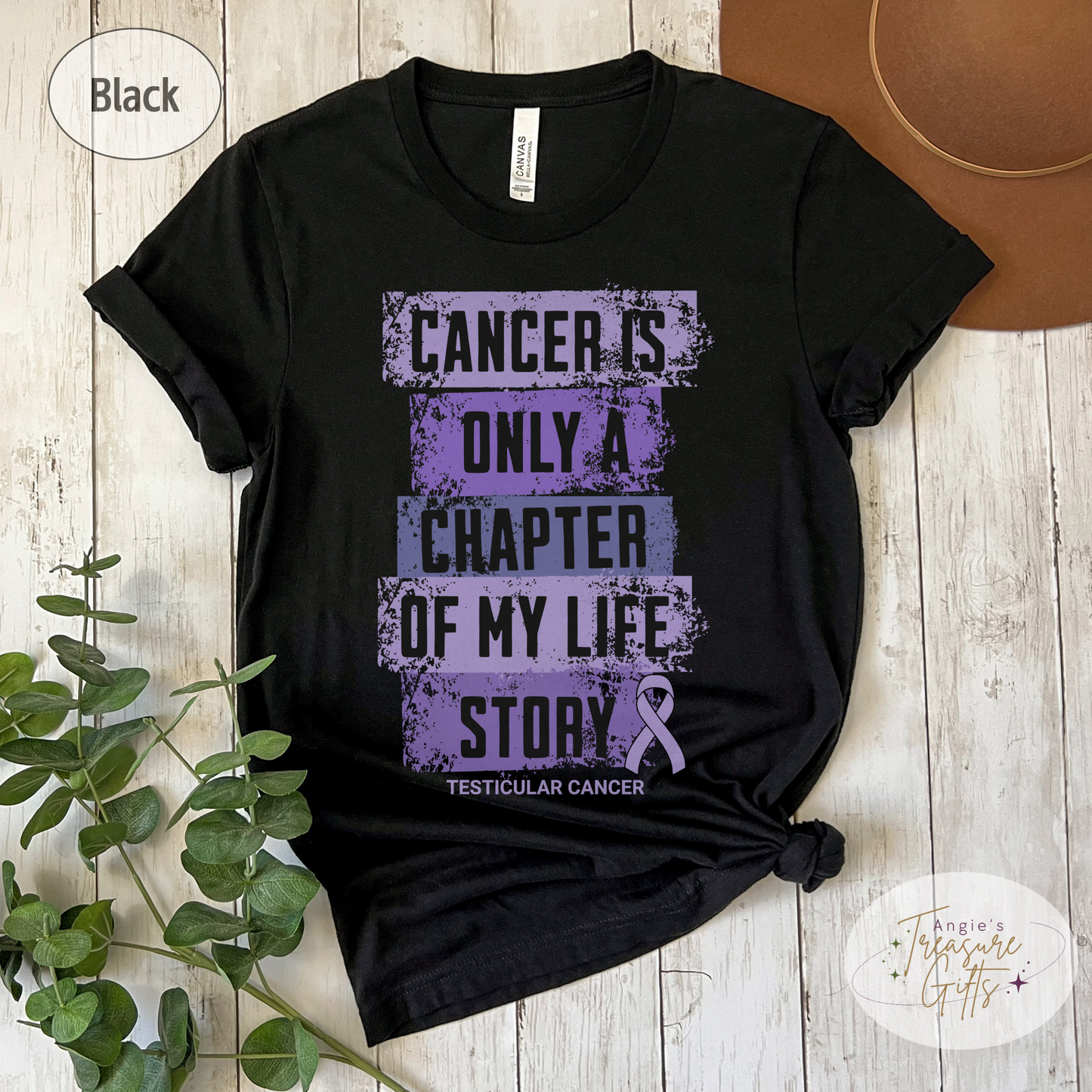 Testicular Cancer Awareness T-Shirt – Cancer Is Only a Chapter of My Life Story – Orchid Ribbon Survivor & Support Shirt