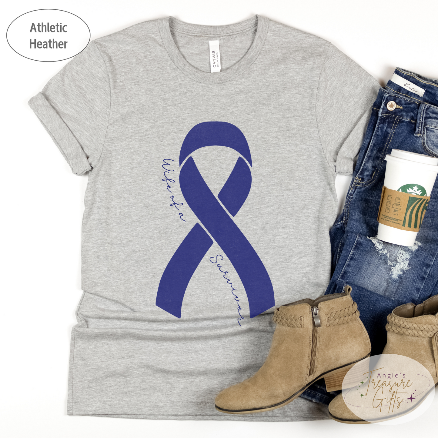 Personalized Colon Cancer Awareness Shirt – Dark Blue Ribbon Tee – Customizable Survivor, Warrior, Fighter Support – Bella Canvas 3001