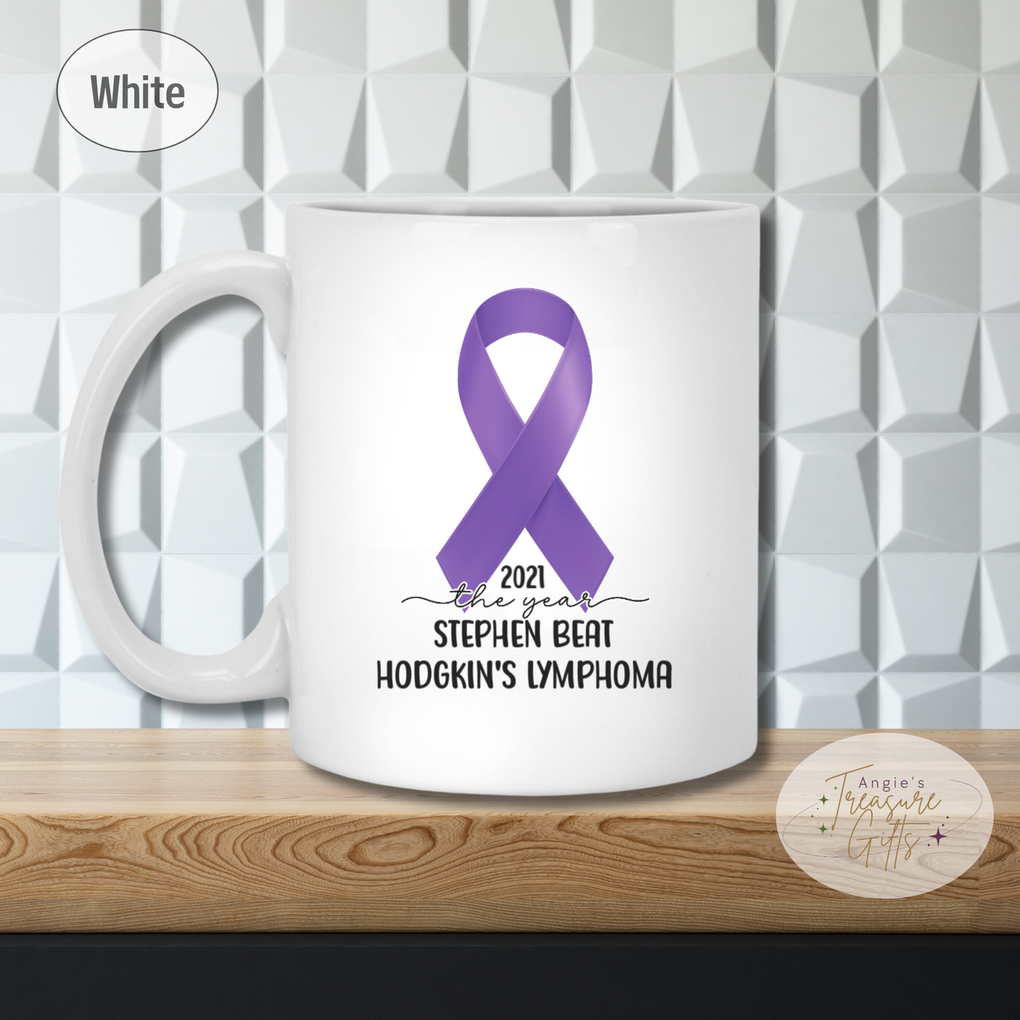 Personalized Hodgkin’s Lymphoma Survivor Mug – Purple Awareness Ribbon Coffee Cup