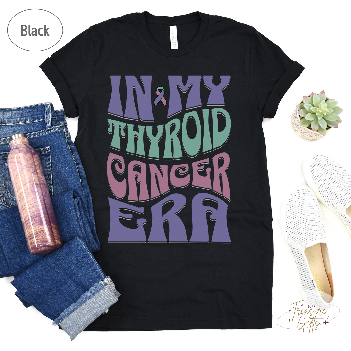 In My Thyroid Cancer Era Shirt – Teal, Pink & Blue Awareness Ribbon – Bella Canvas 3001 Unisex Tee – Cancer Support Gift