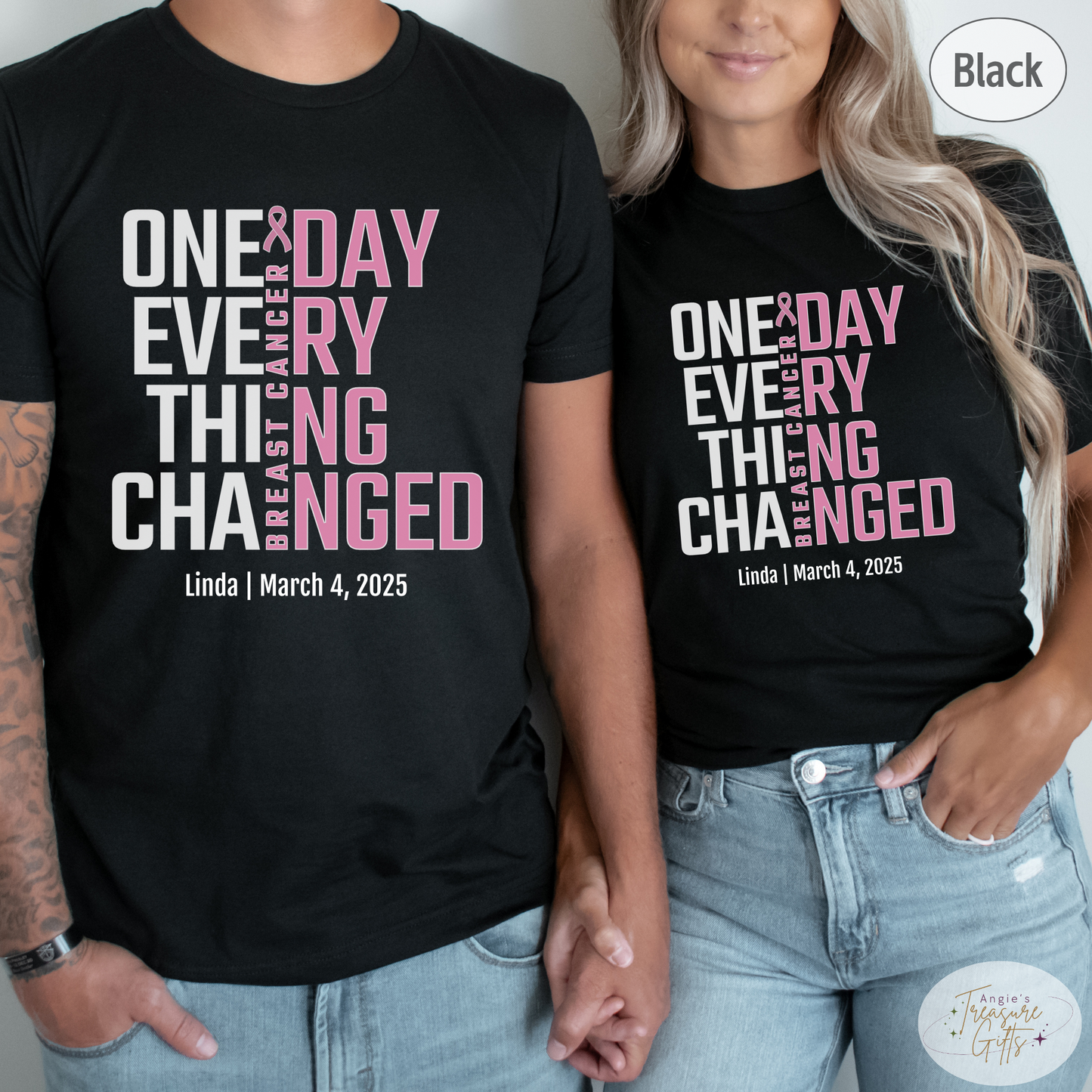 Personalized Breast Cancer Awareness T-Shirt – One Day Everything Changed – Custom Survivor, Warrior, Memorial Gift