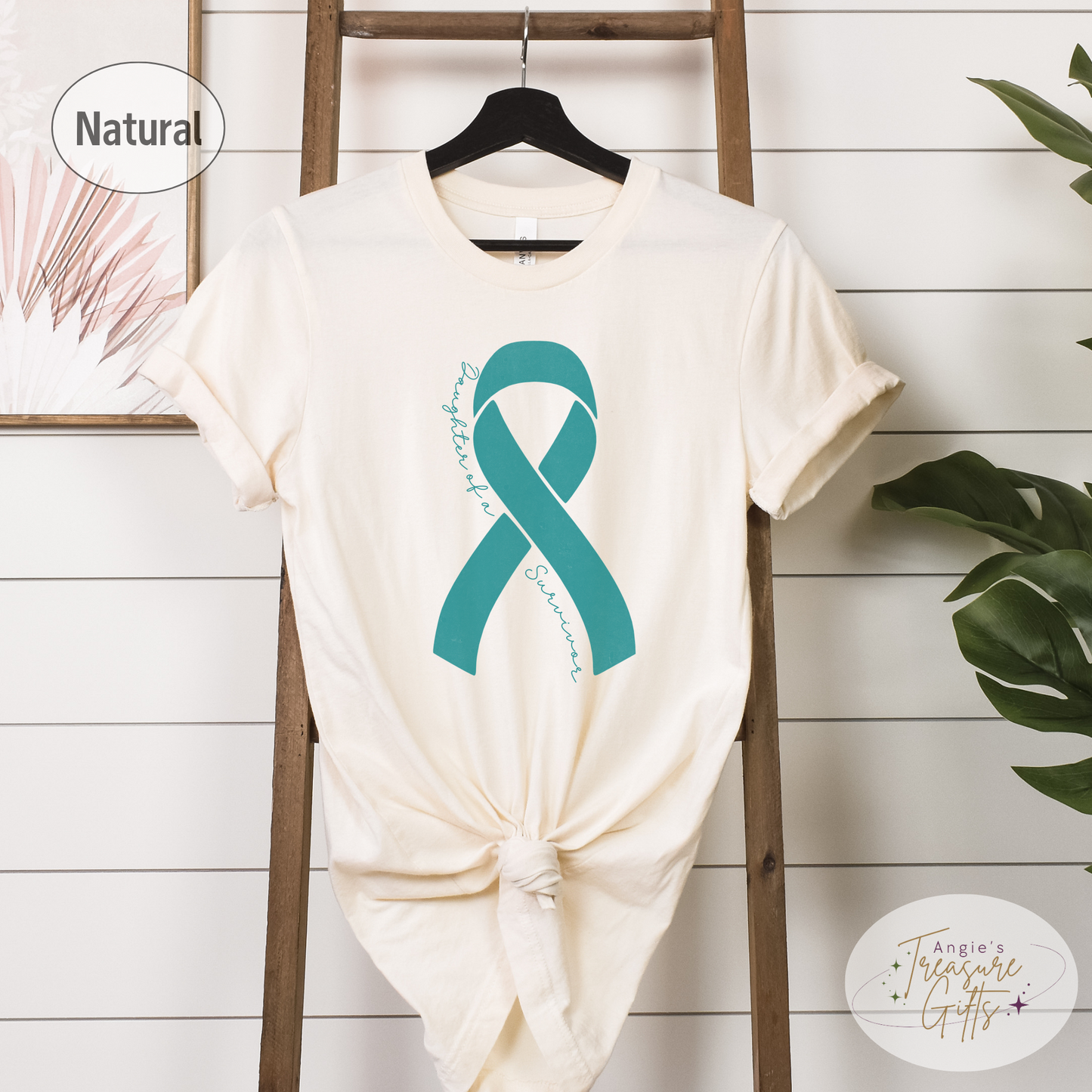Personalized Ovarian Cancer Awareness Shirt – Teal Ribbon Tee – Customizable Survivor, Warrior, Fighter Support – Bella Canvas 3001