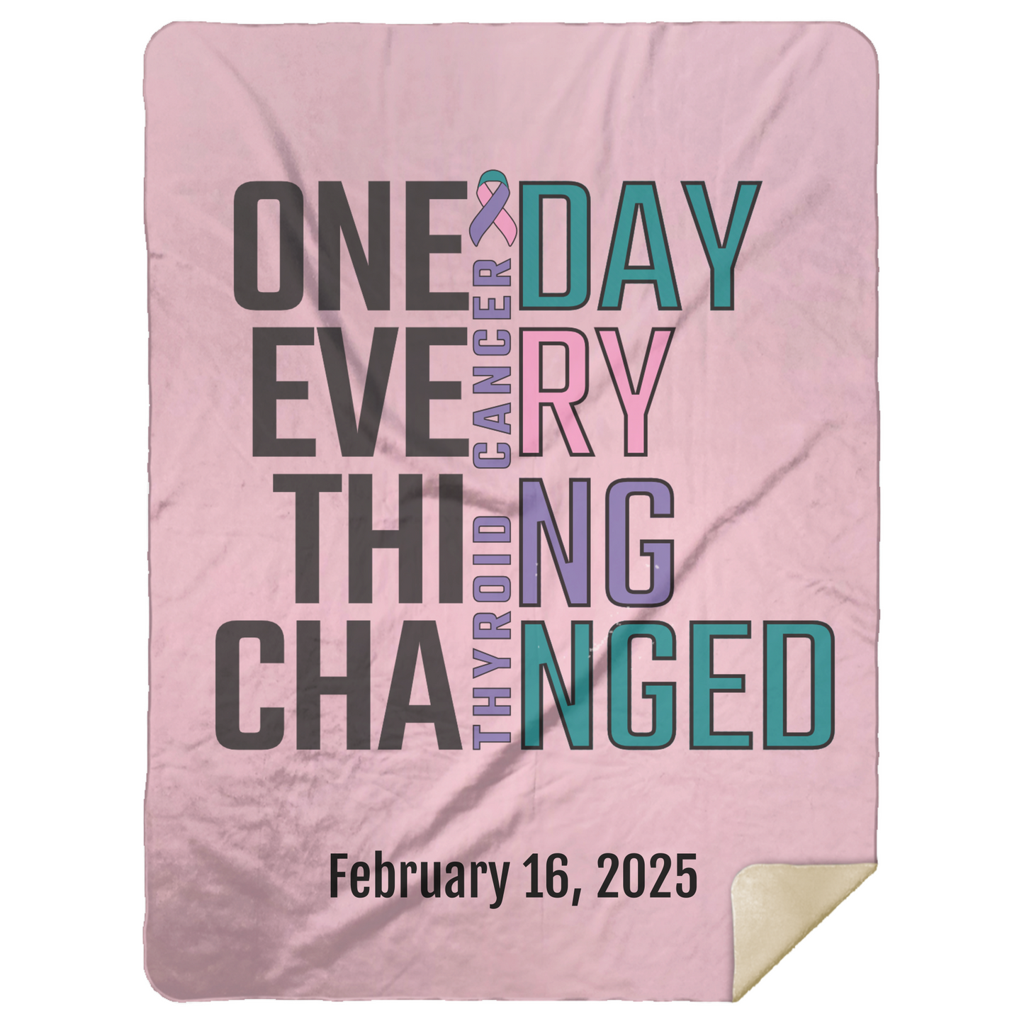Personalized Thyroid Cancer Awareness Sherpa Blanket – One Day Everything Changed – Custom Name & Date - Three Sizes