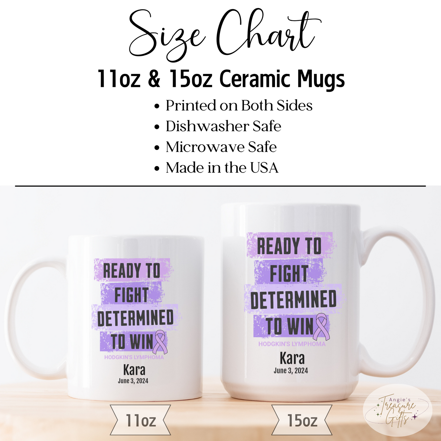 Personalized Hodgkin’s Lymphoma Awareness Mug – “Ready to Fight, Determined to Win” – Violet Ribbon Survivor Gift